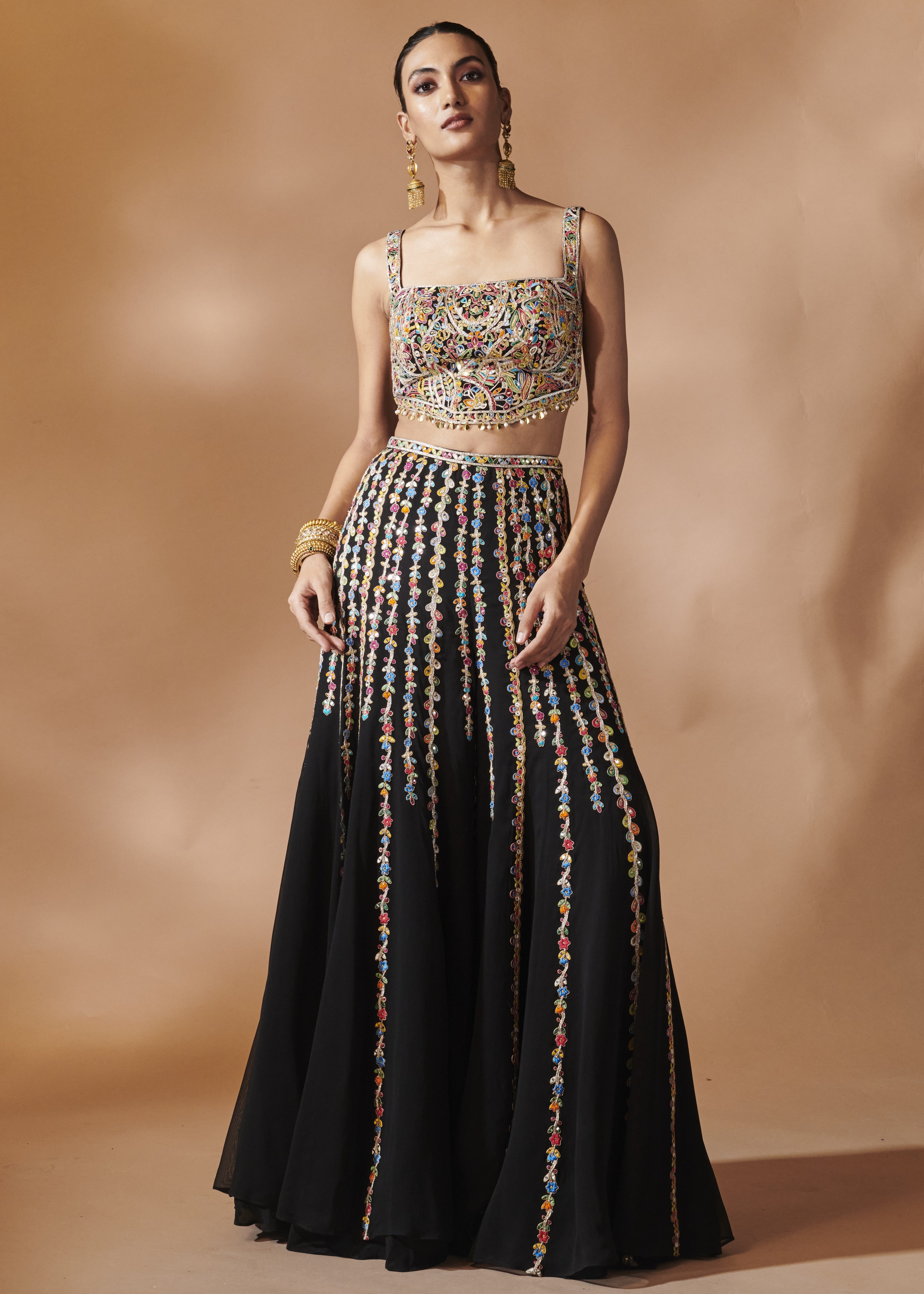 Black High Waist Sharara With An Embroidered Blouse