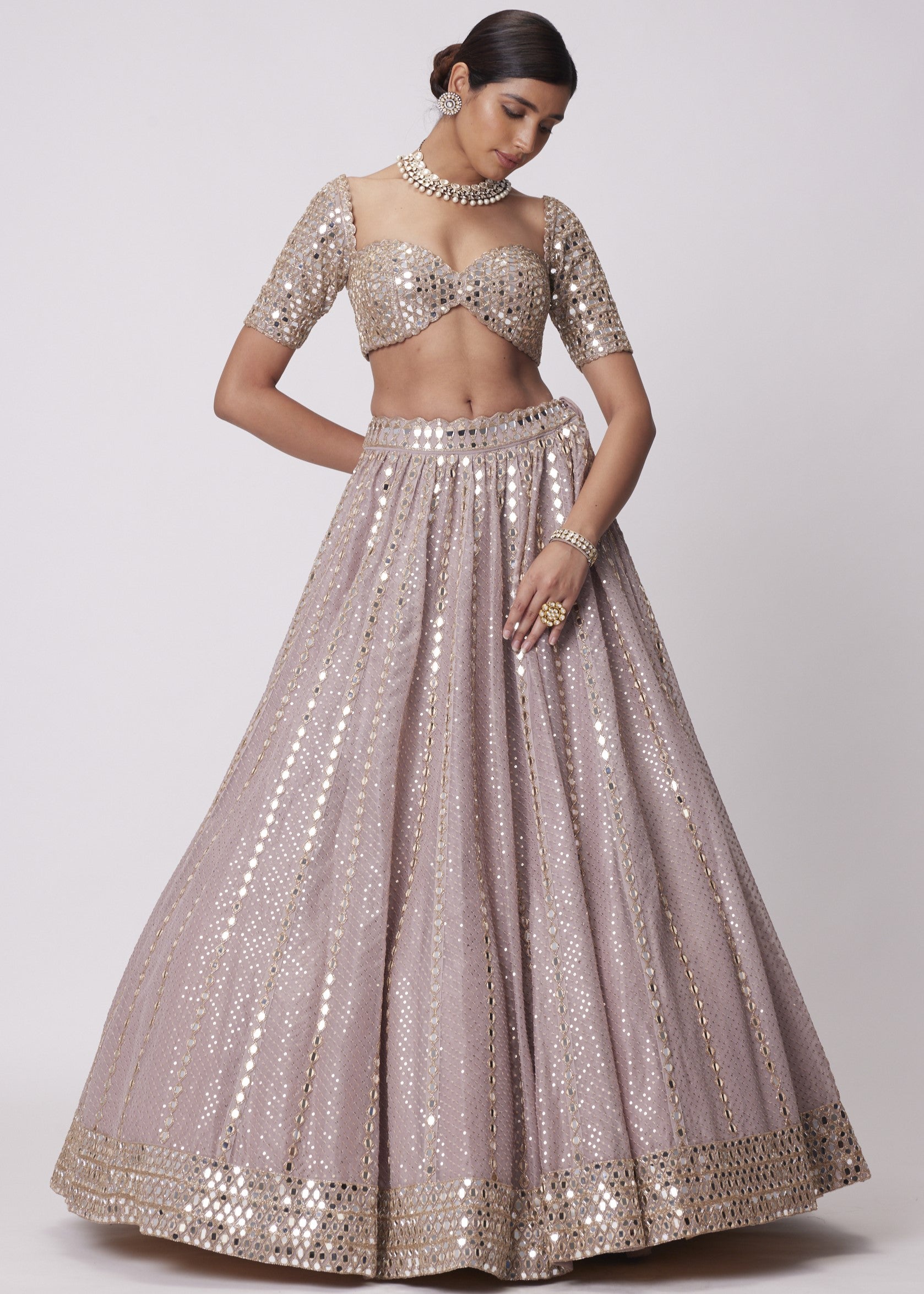 Ash Pink Sequin Embroidered Lehenga Set