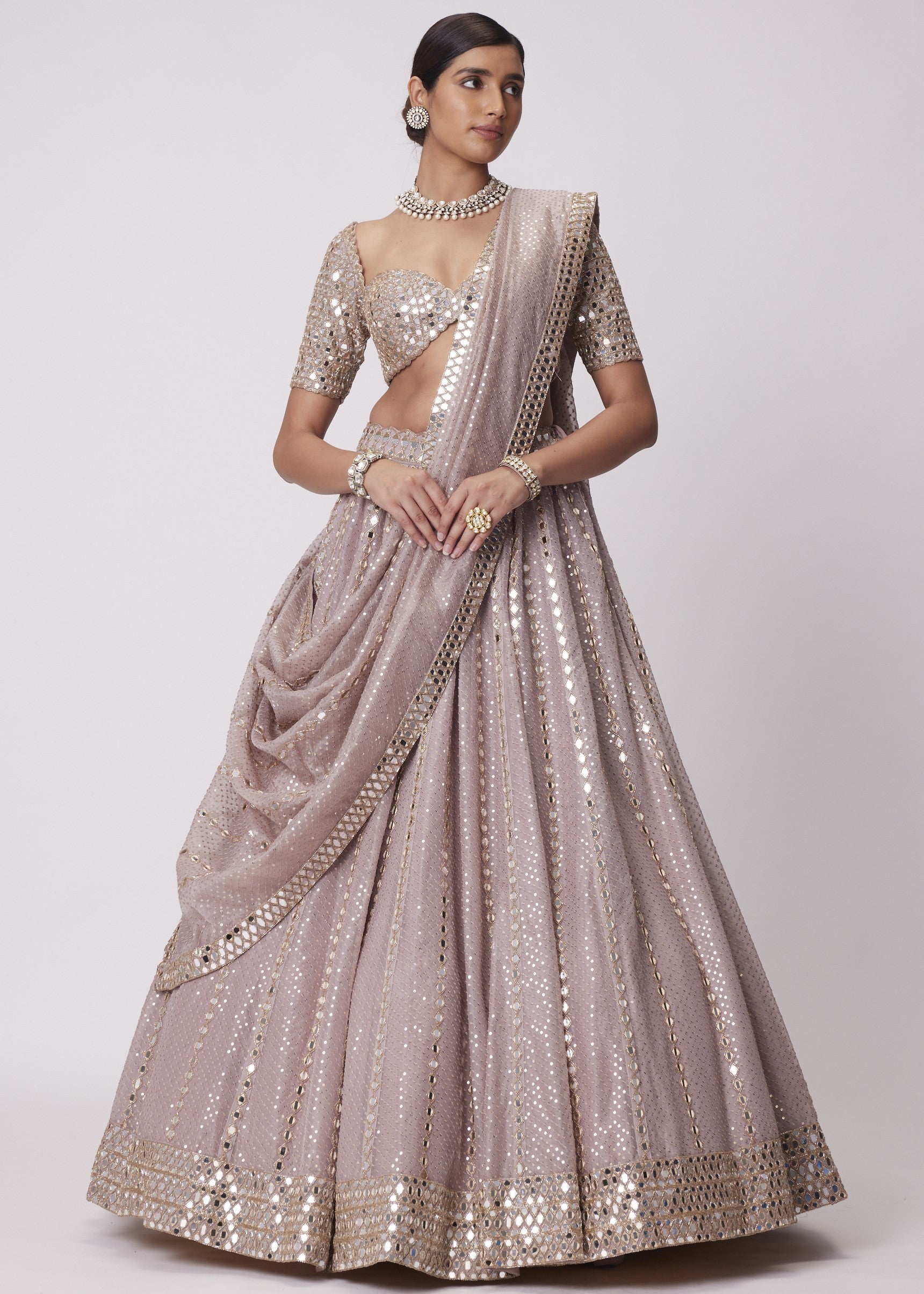 Ash Pink Sequin Embroidered Lehenga Set