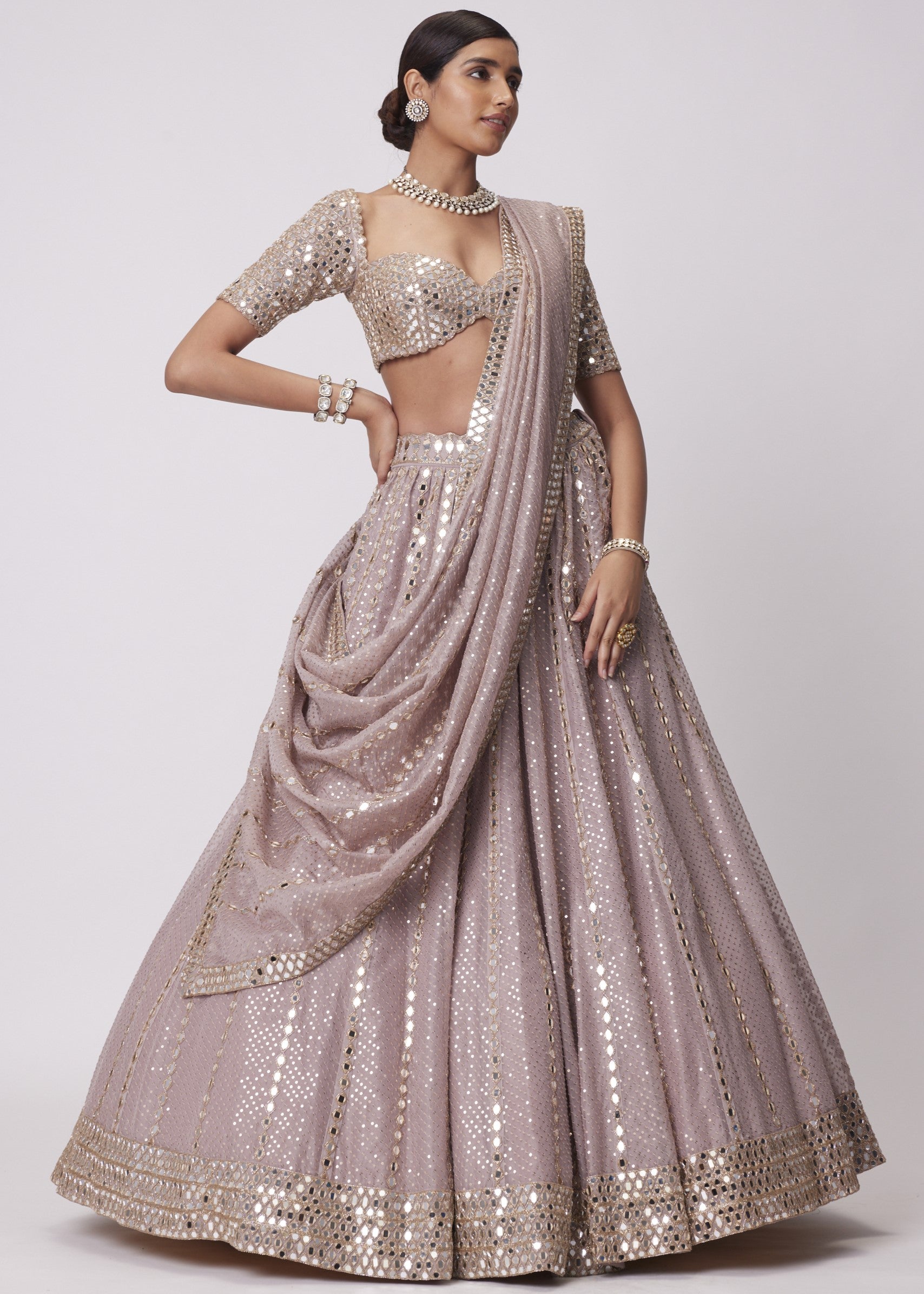 Ash Pink Sequin Embroidered Lehenga Set