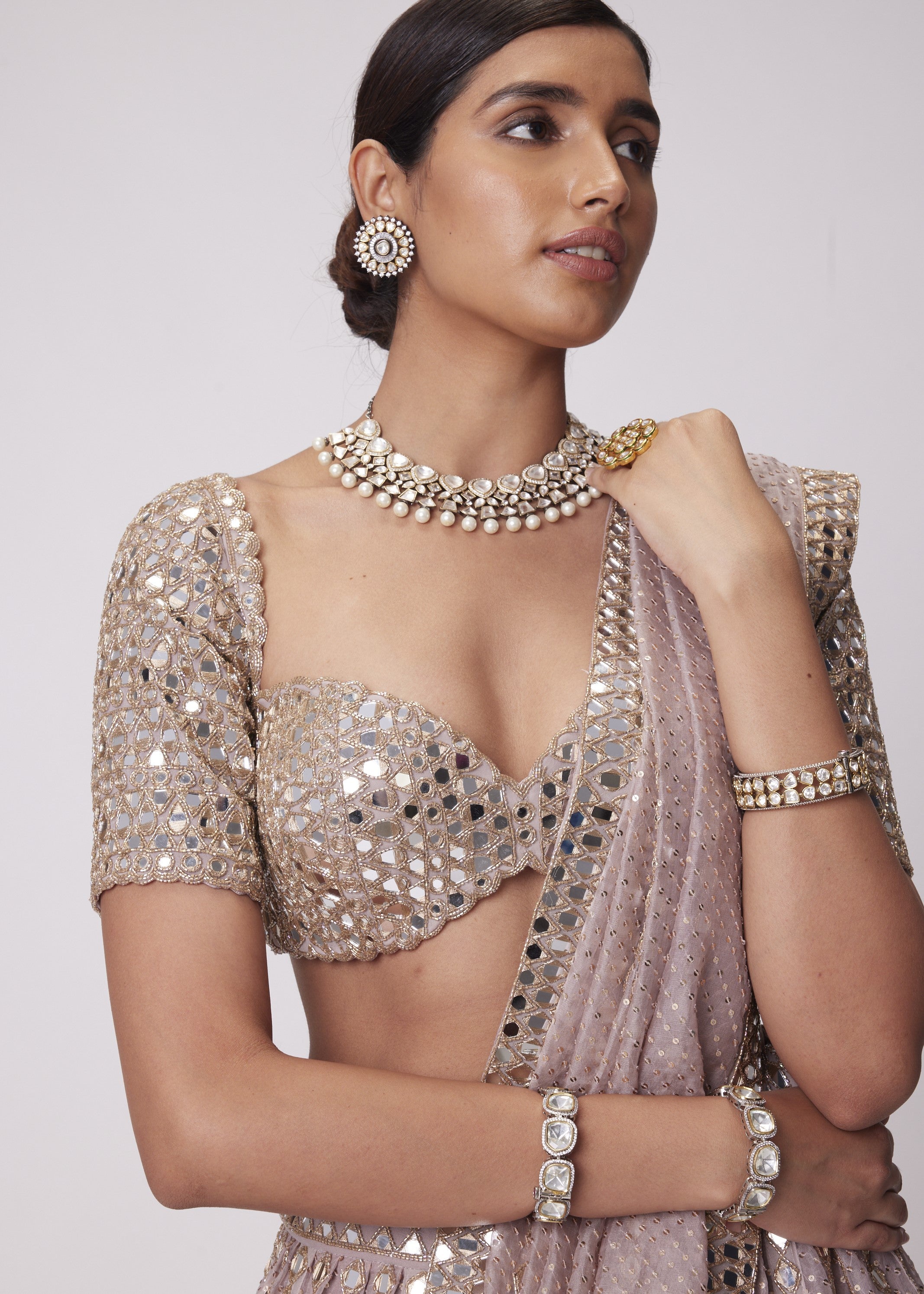 Ash Pink Sequin Embroidered Lehenga Set