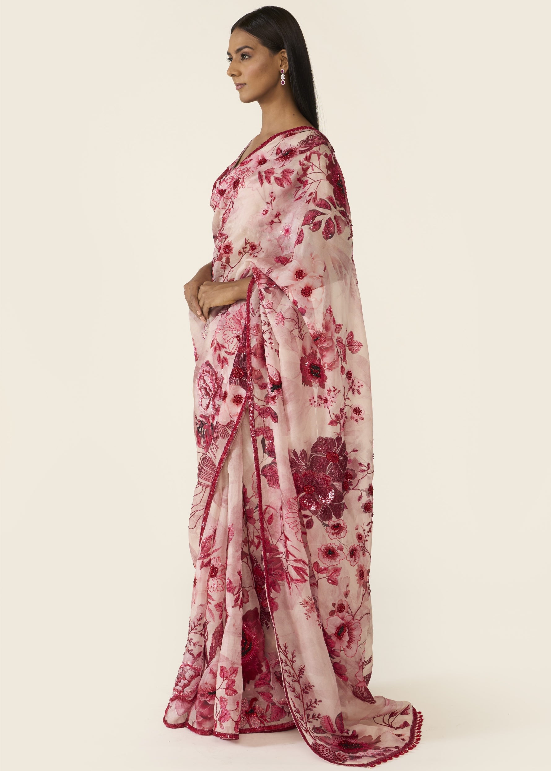Pink Printed Classic Sari Set