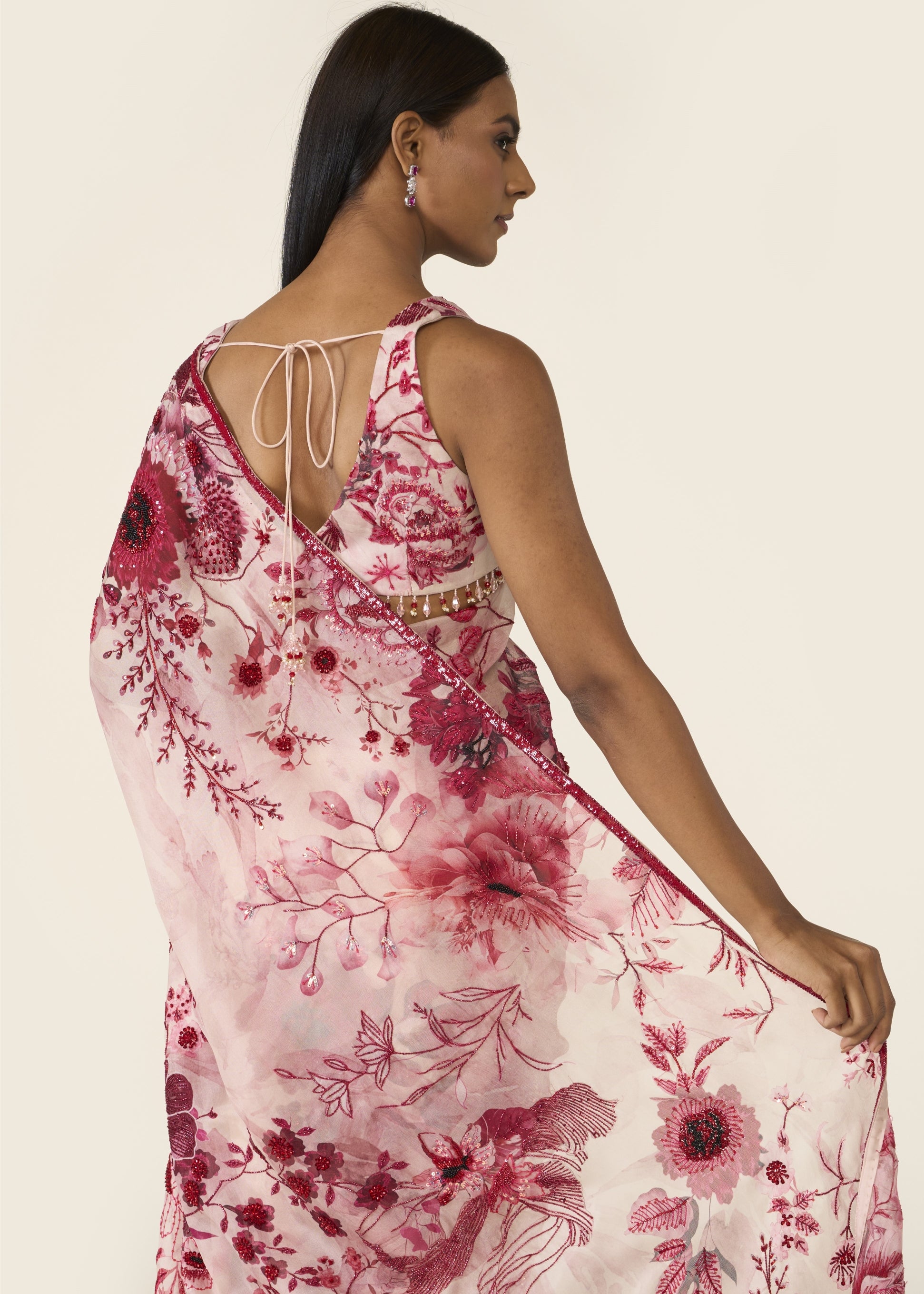 Pink Printed Classic Sari Set