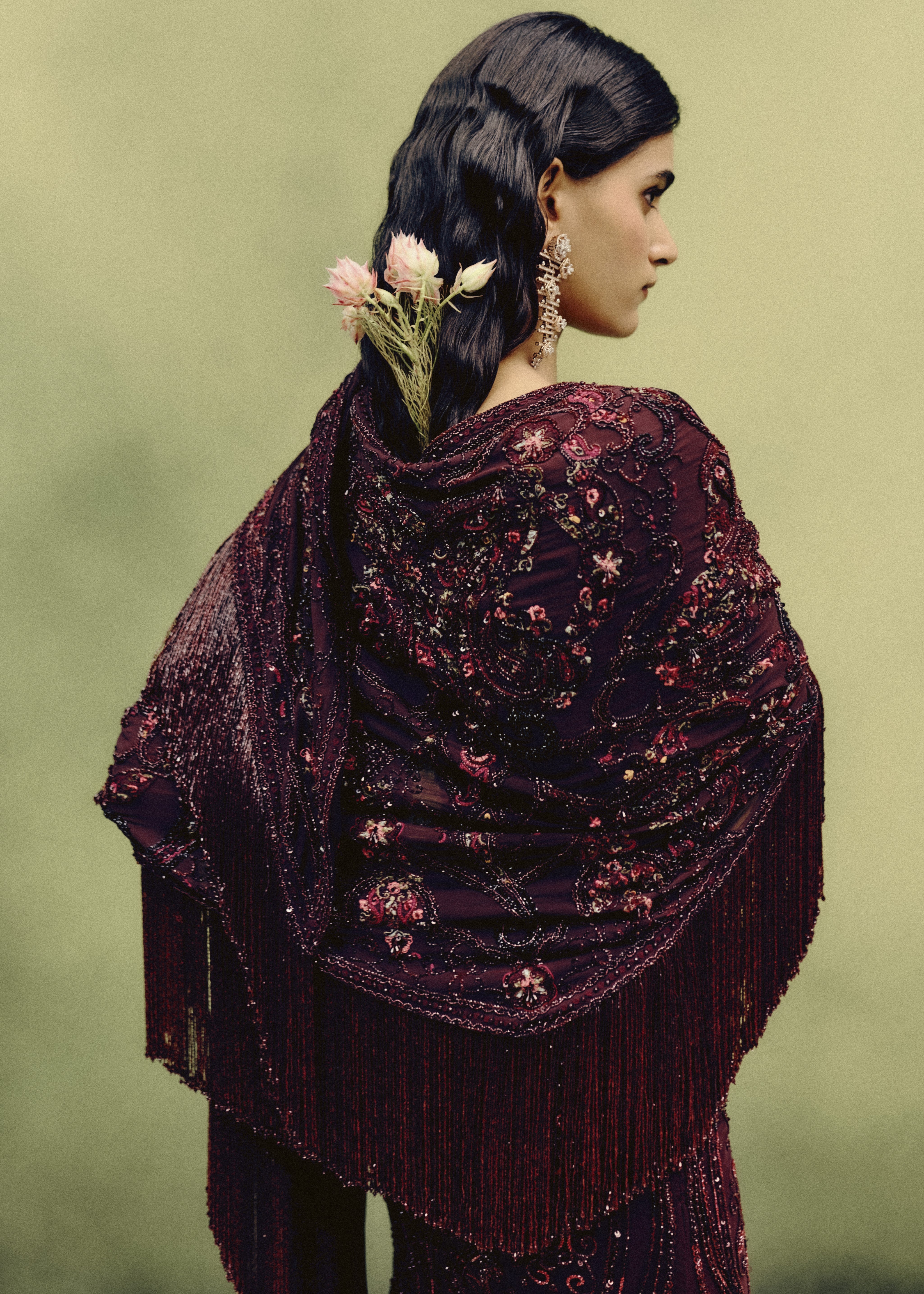 Sangria Gown With Cape Drape