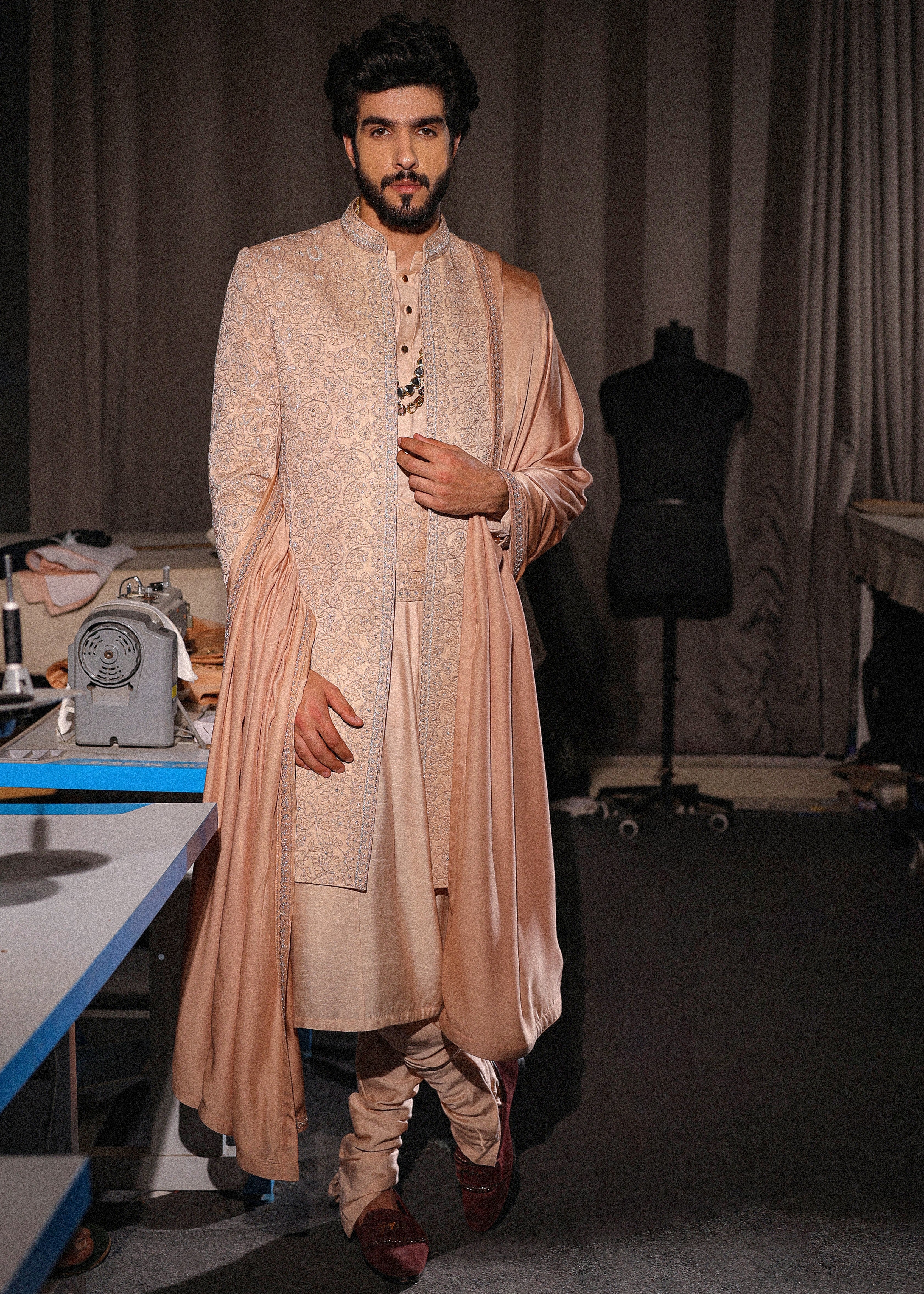 Natural Beige Sherwani Set