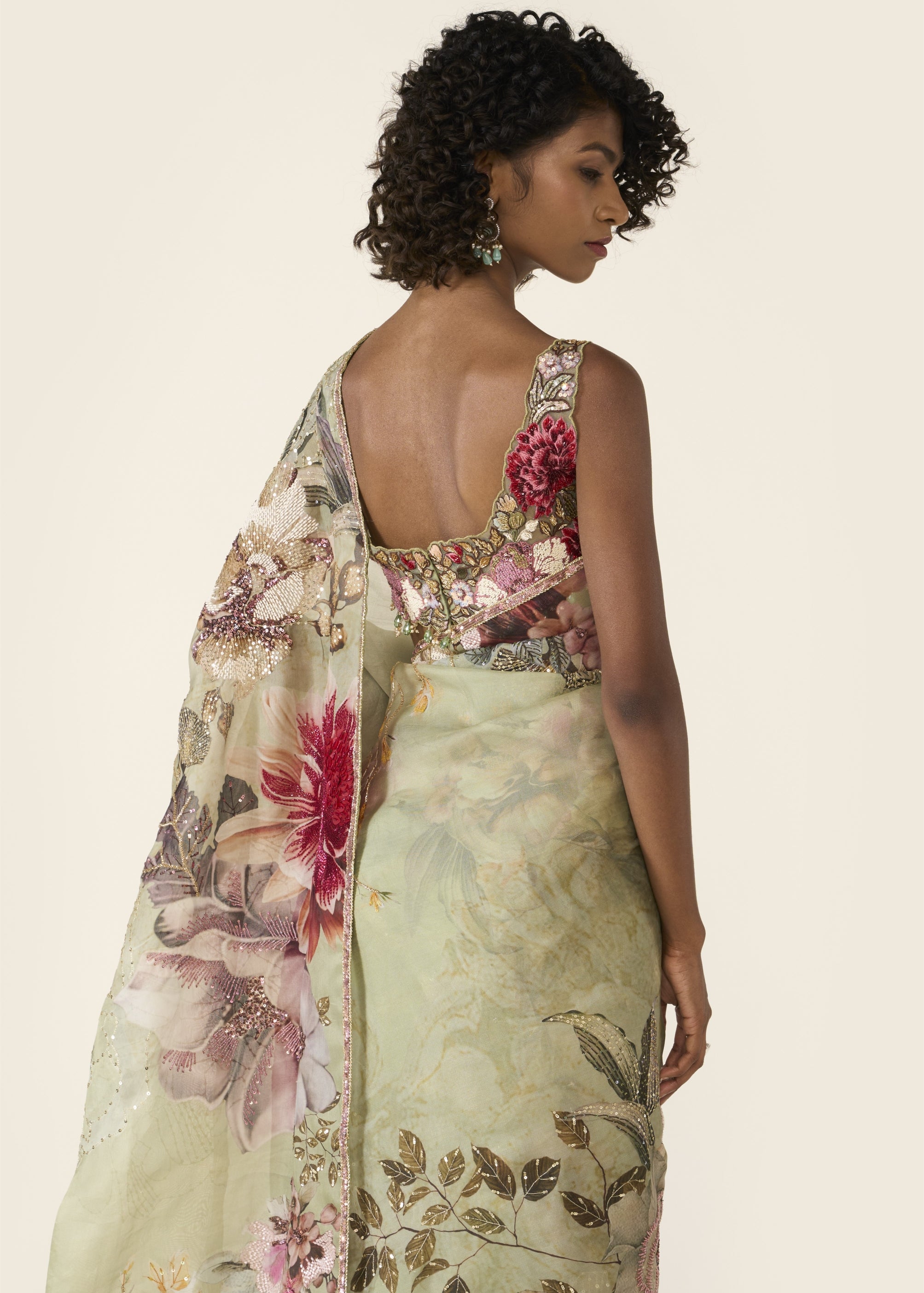 Green Printed Classic Sari Set