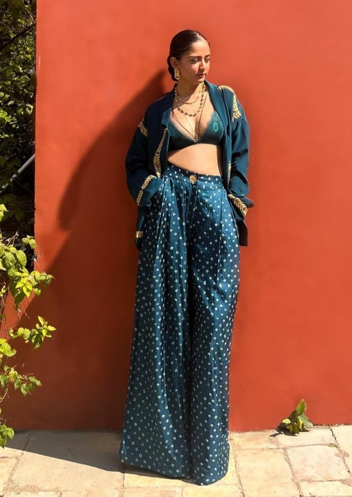Teal Bandhani Jacket Set