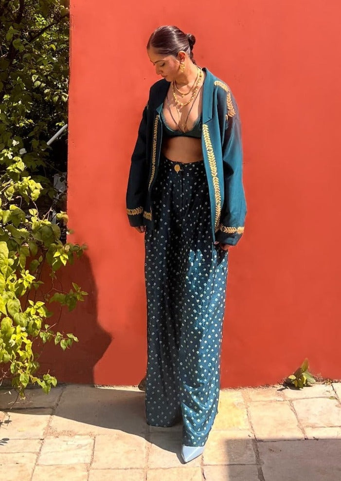Teal Bandhani Jacket Set