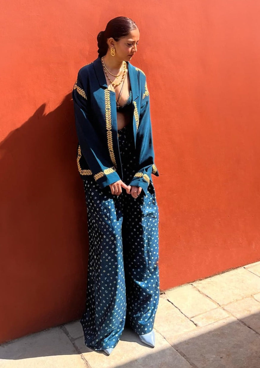 Teal Bandhani Jacket Set