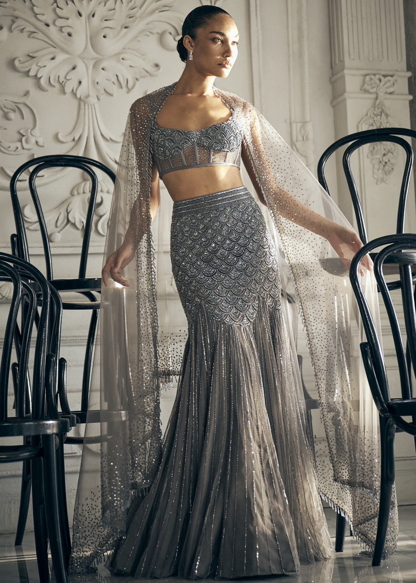 Grey Fishcut Lehenga
