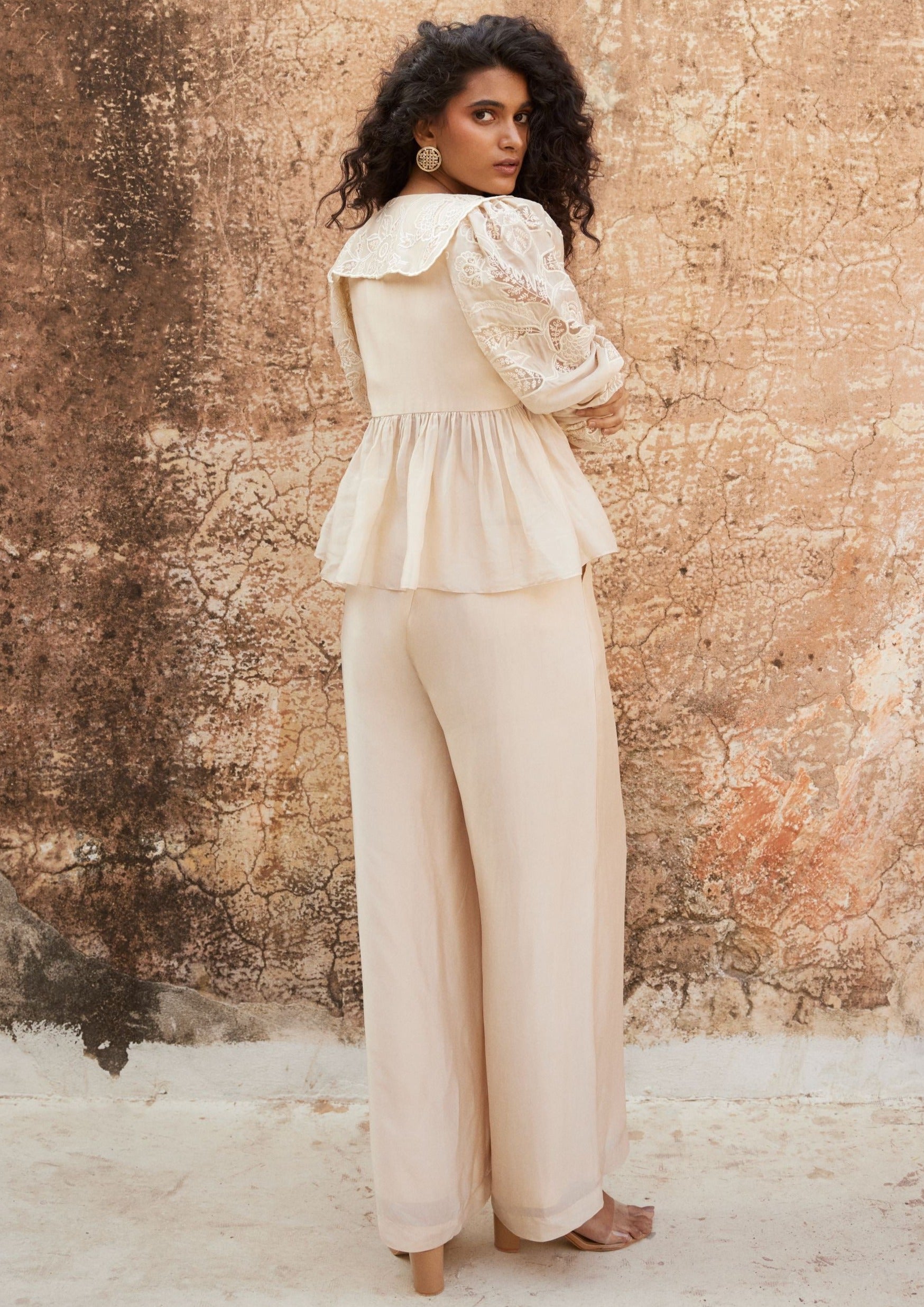 Powder Pink Silk Organza Peplum Co-Ord Set