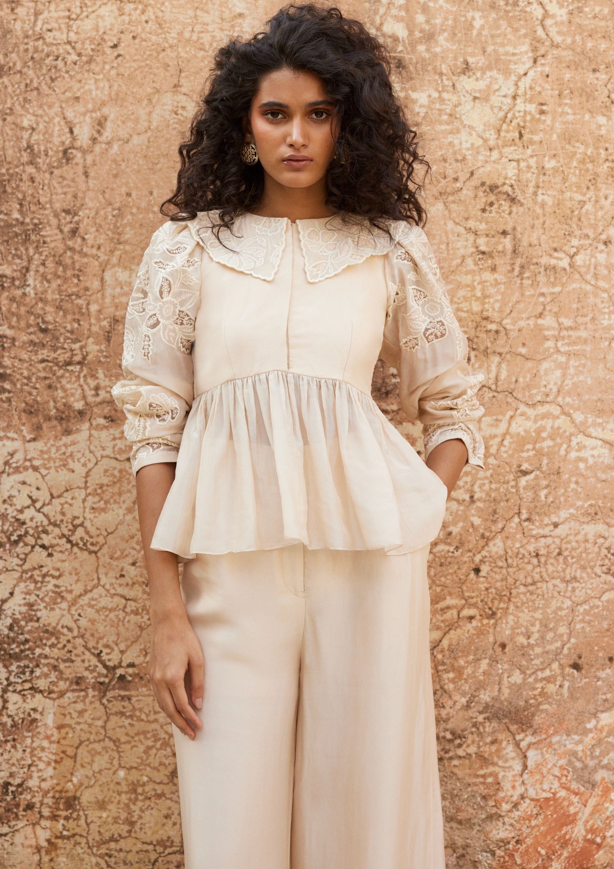 Powder Pink Silk Organza Peplum Co-Ord Set