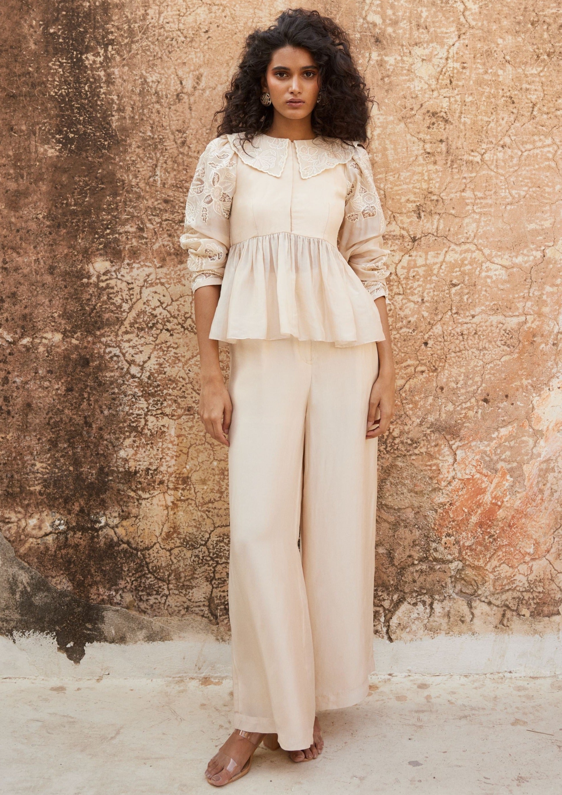 Powder Pink Silk Organza Peplum Co-Ord Set