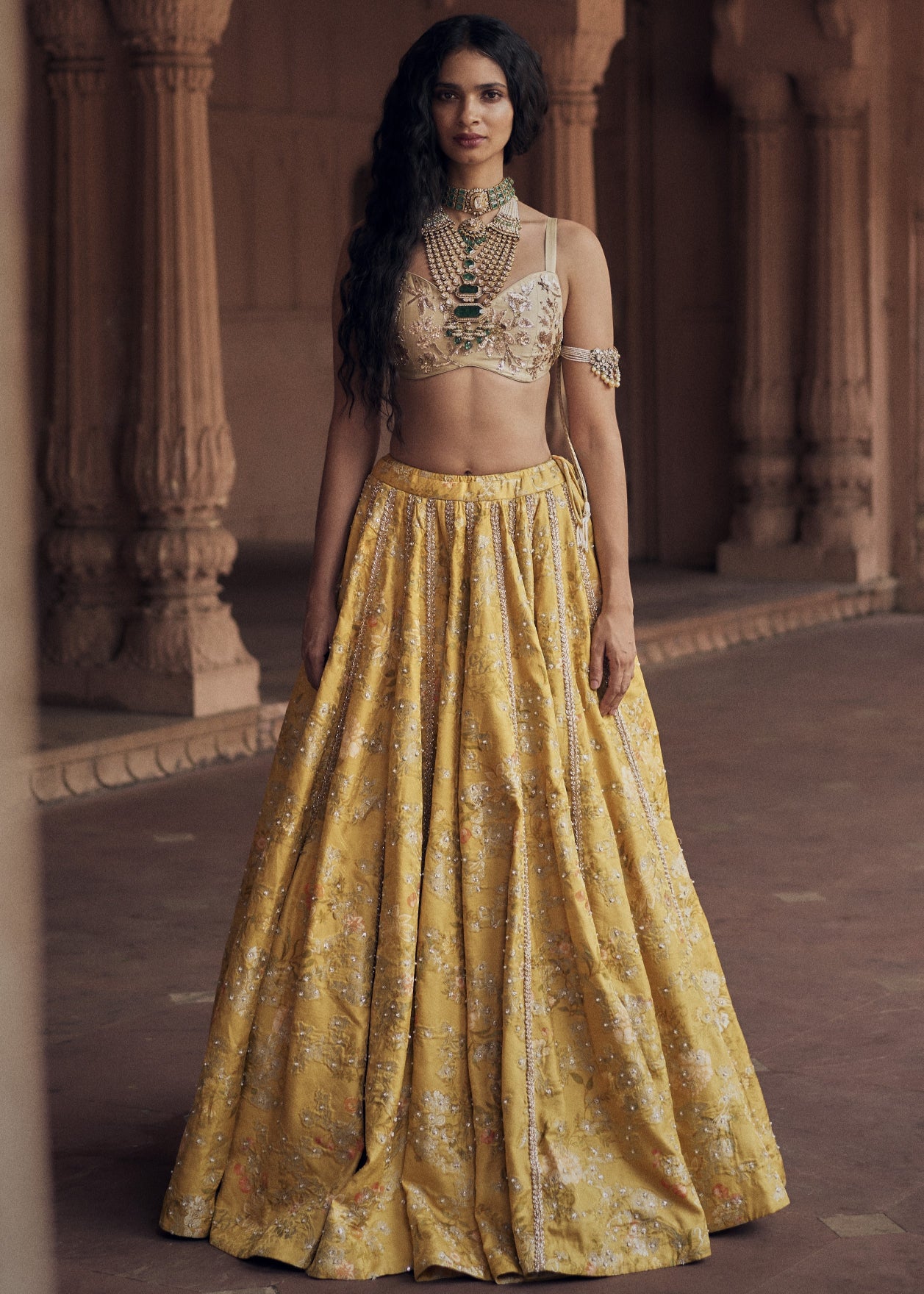 Yellow Jacquard Lehenga Set