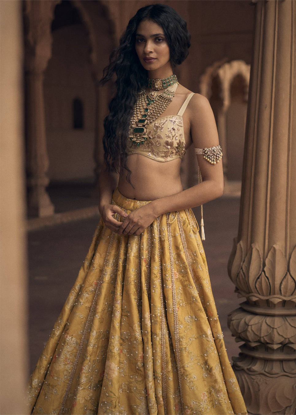Yellow Jacquard Lehenga Set