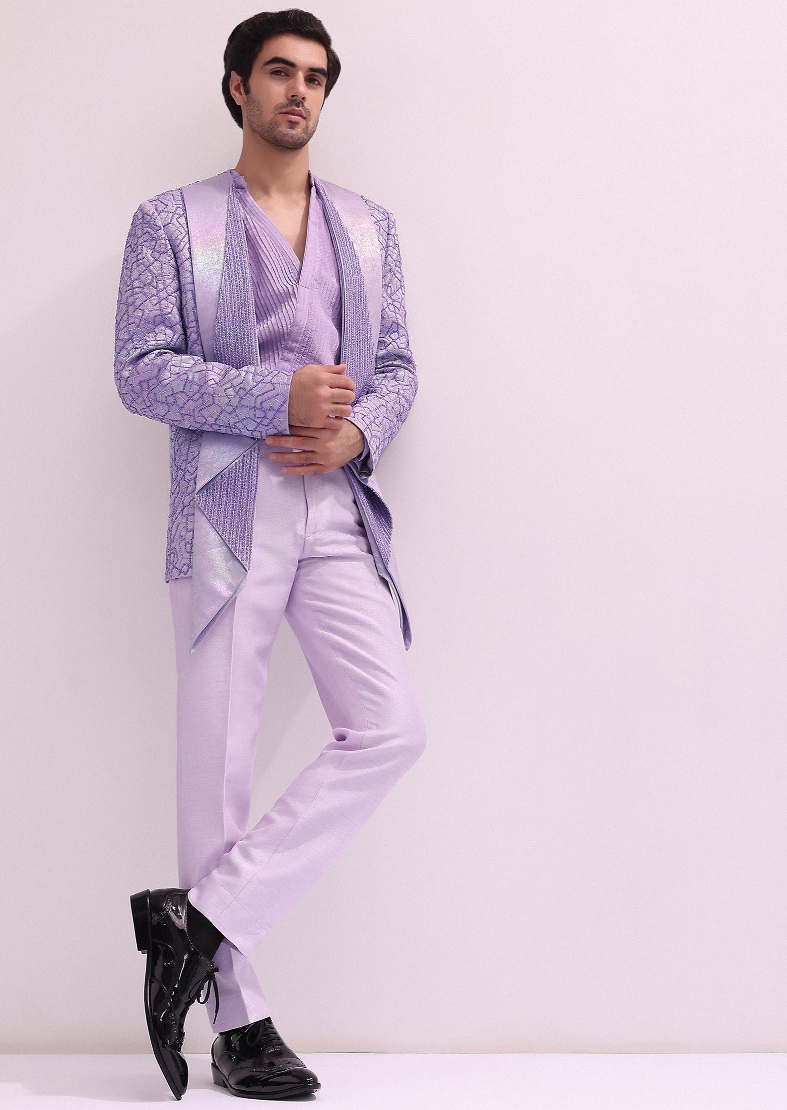 Lavender Shimmer Lapel Tuxedo Set