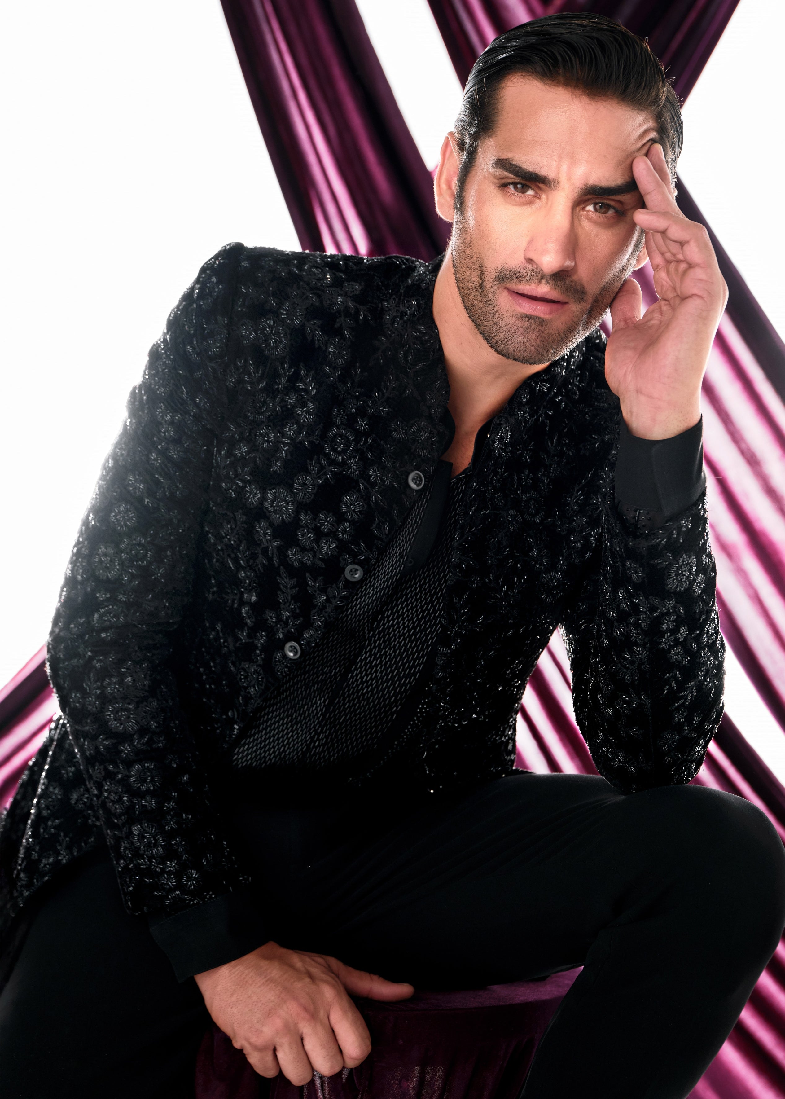 Black Velvet Cutdana Work Bandhgala