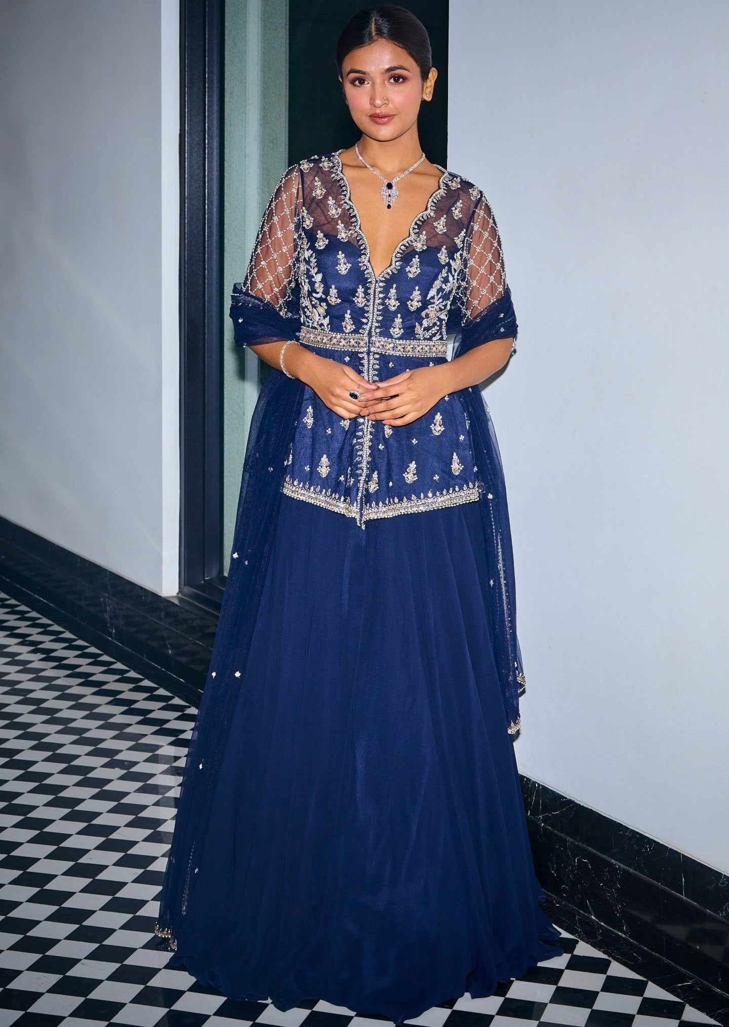 Midnight Blue Peplum Skirt Set