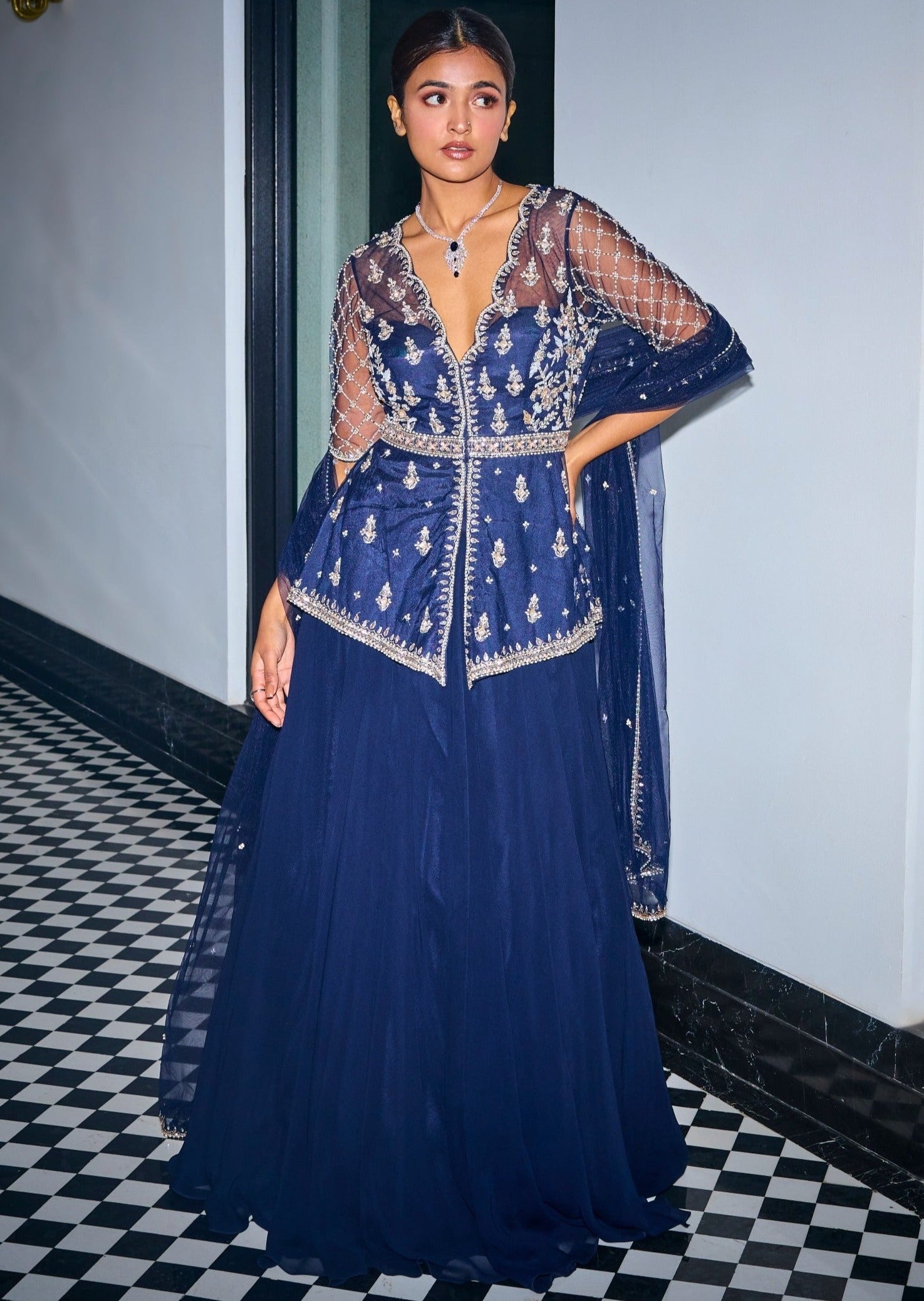 Midnight Blue Peplum Skirt Set