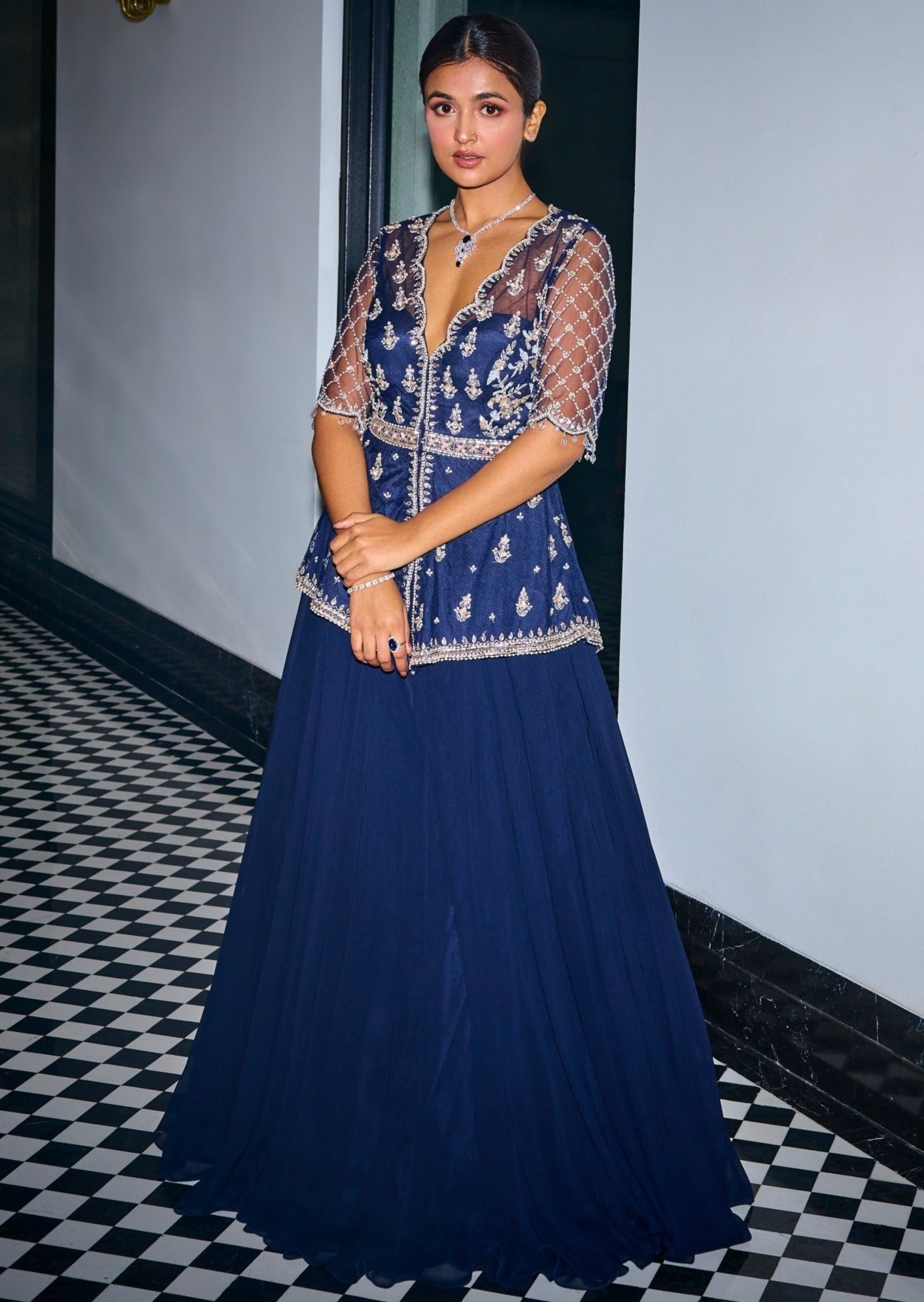 Midnight Blue Peplum Skirt Set