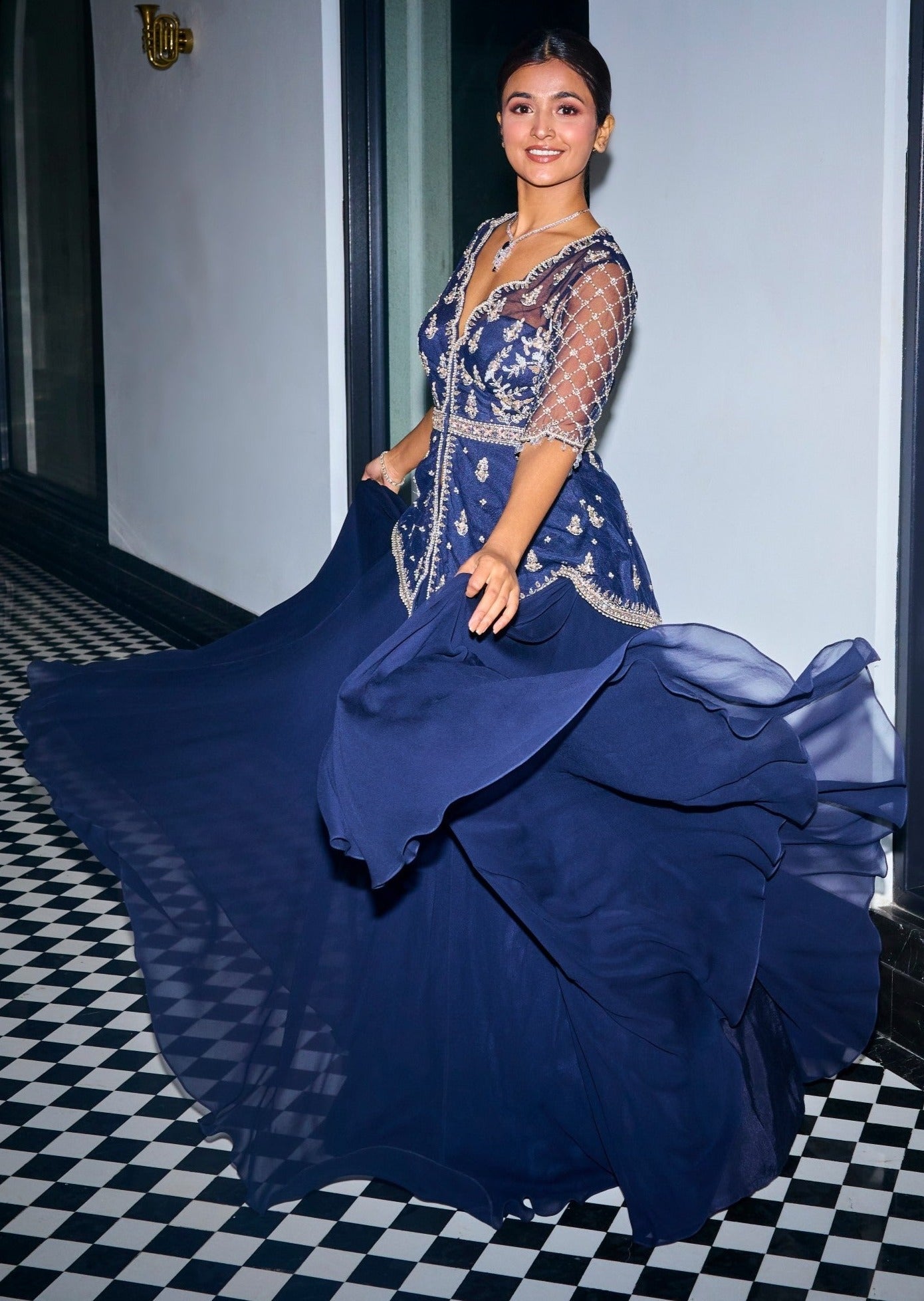 Midnight Blue Peplum Skirt Set