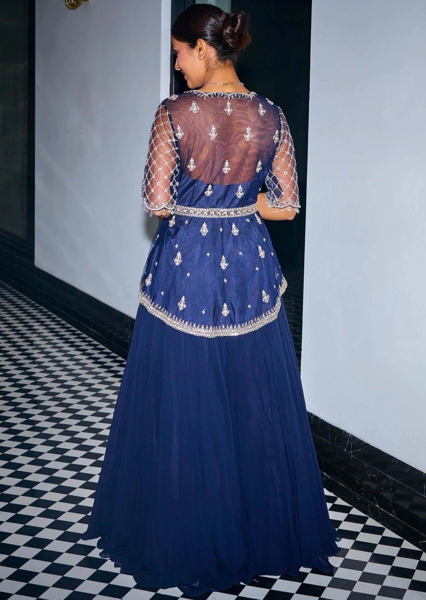 Midnight Blue Peplum Skirt Set