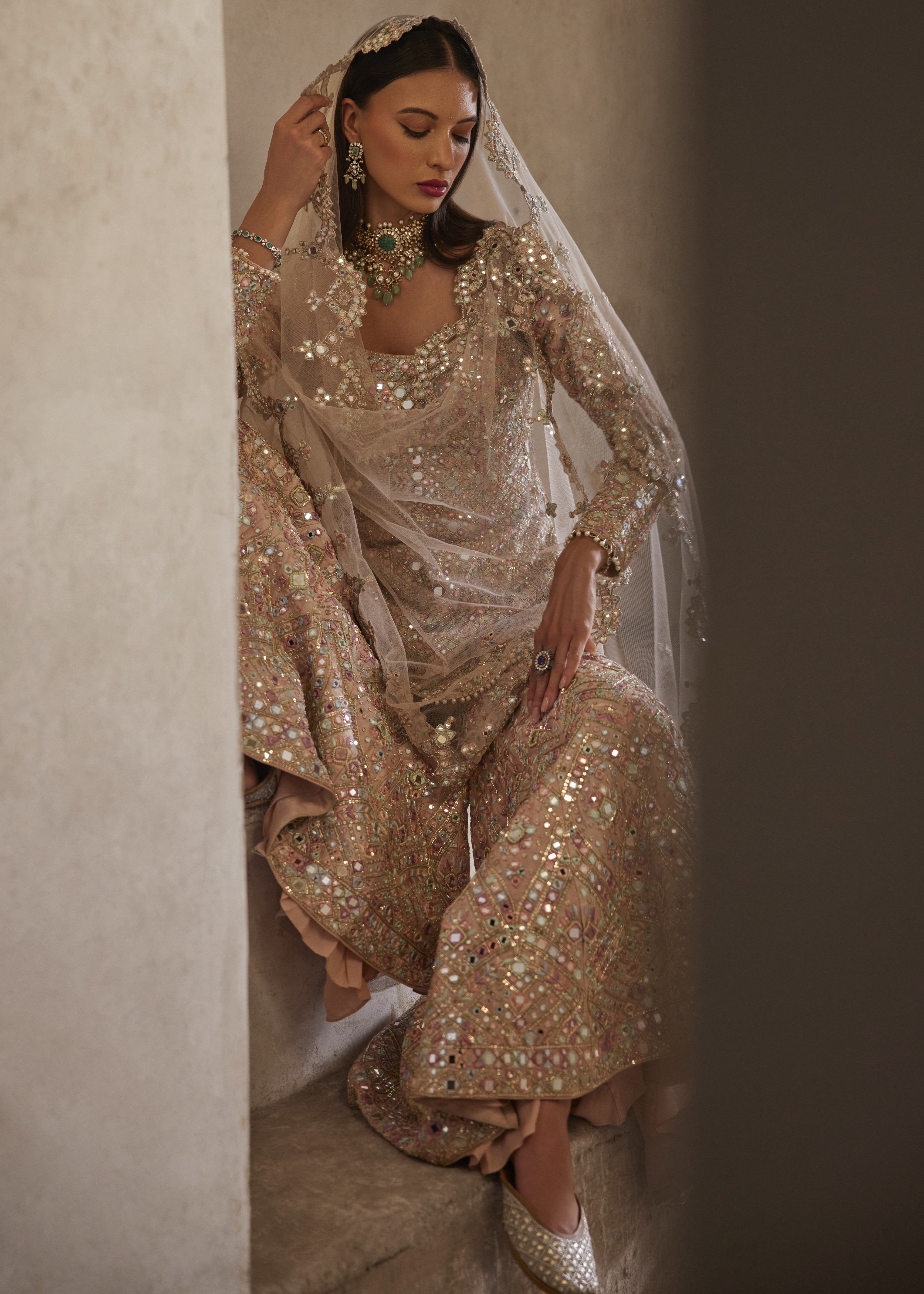 Pink Full Sleeve Bridal Gharara Set