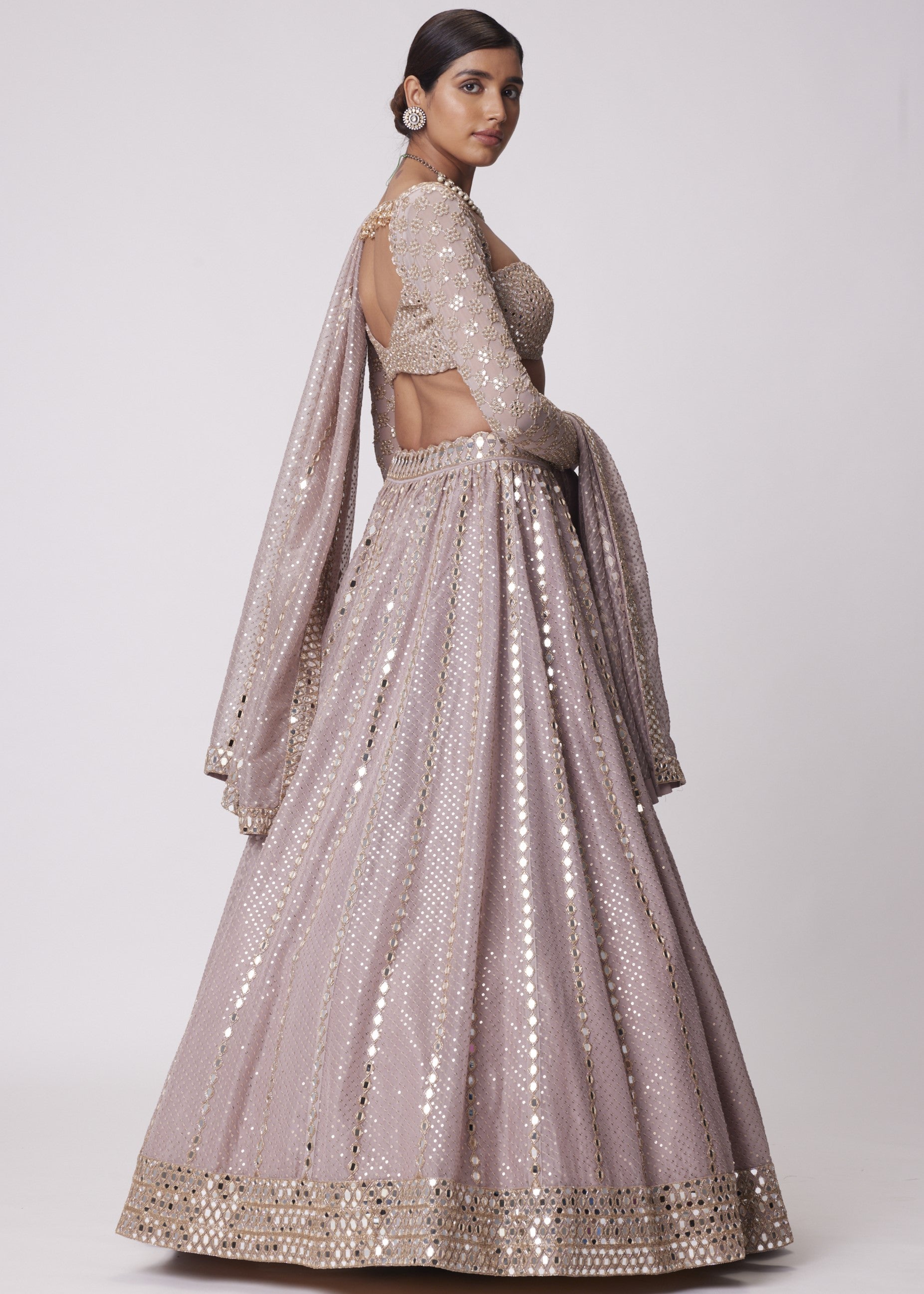 Ash Pink Sequin And Mirror Embroidered Lehenga Set