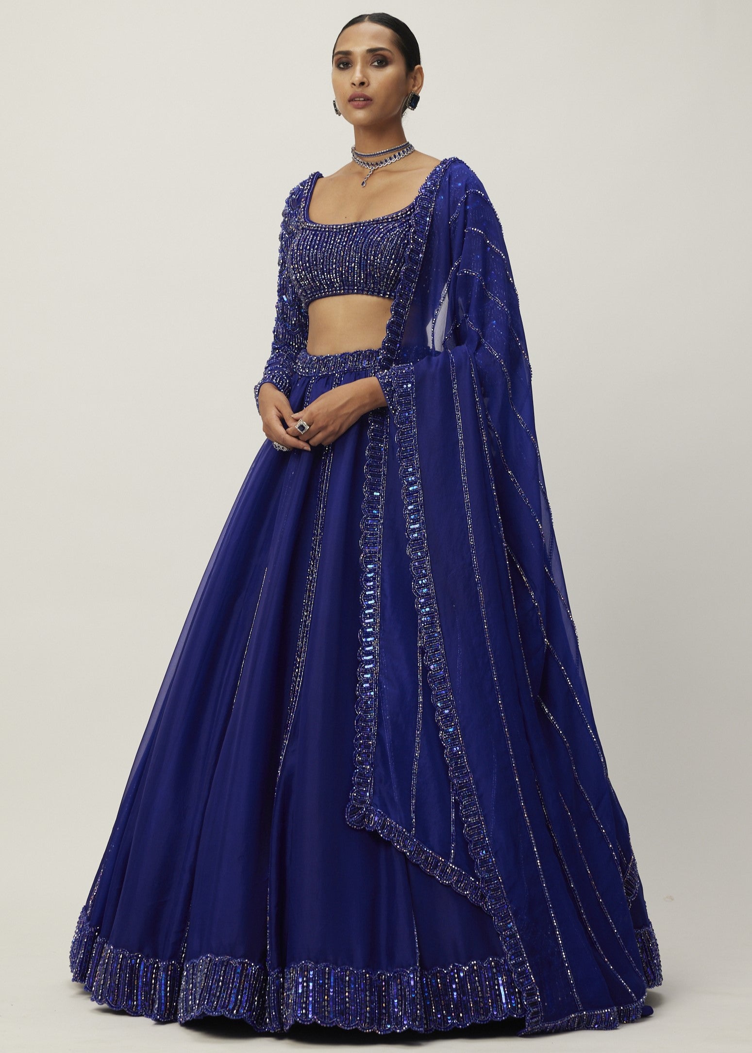 Cocktail Blue Organza Lehenga Set