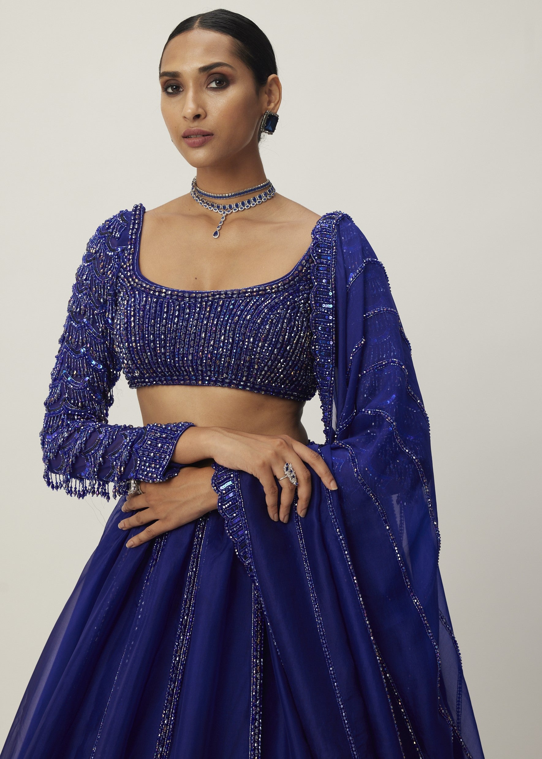 Cocktail Blue Organza Lehenga Set