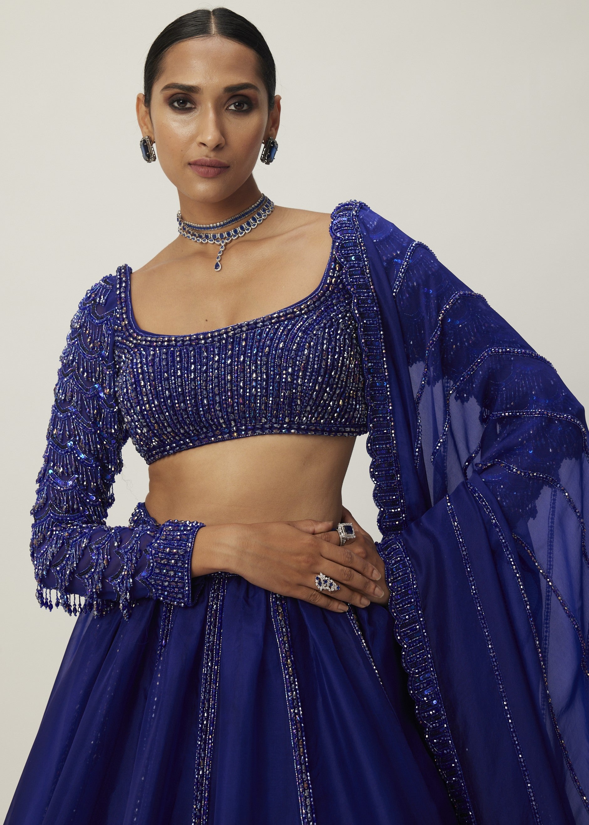 Cocktail Blue Organza Lehenga Set