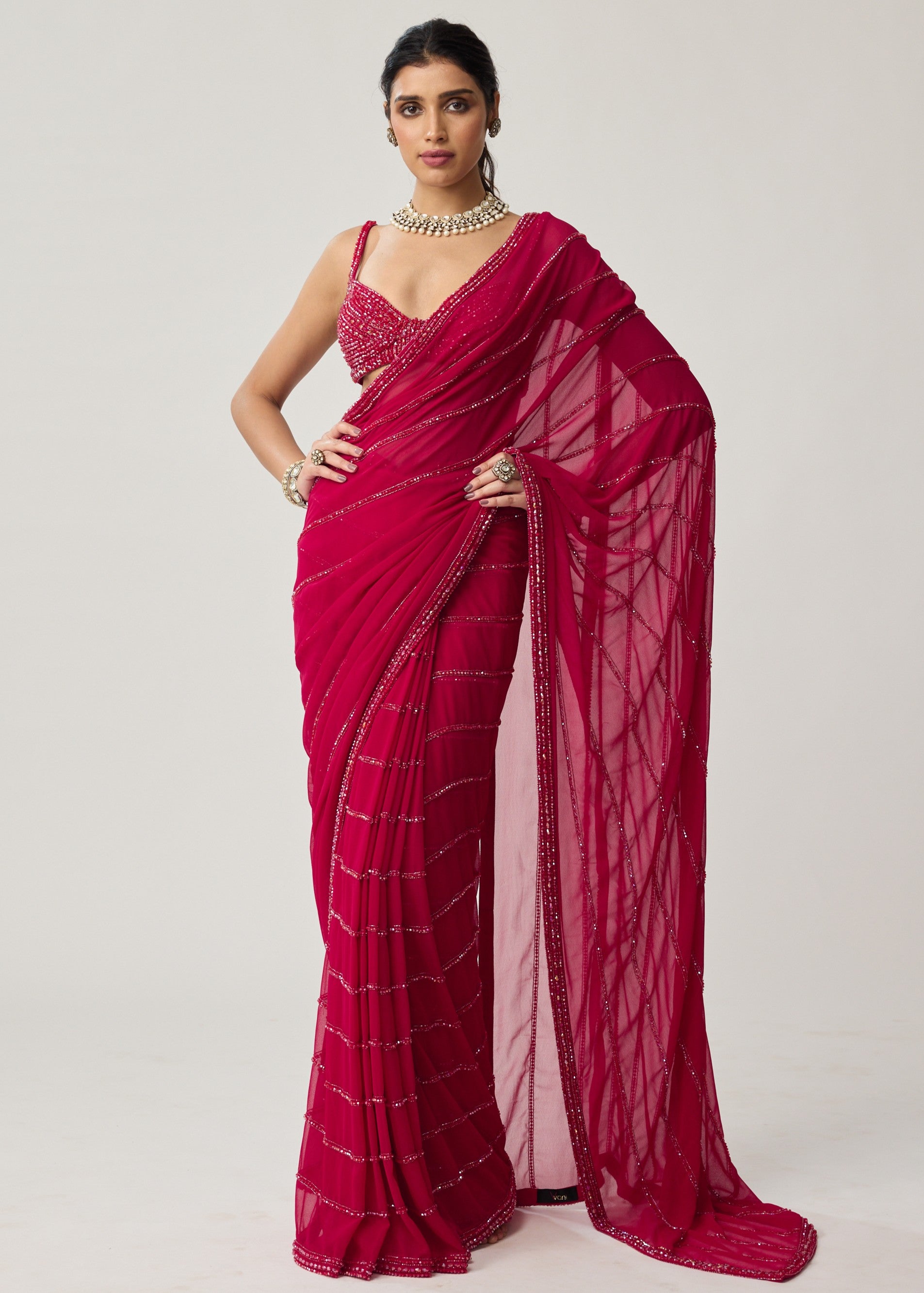 Ruby Red Crystal Sari Set