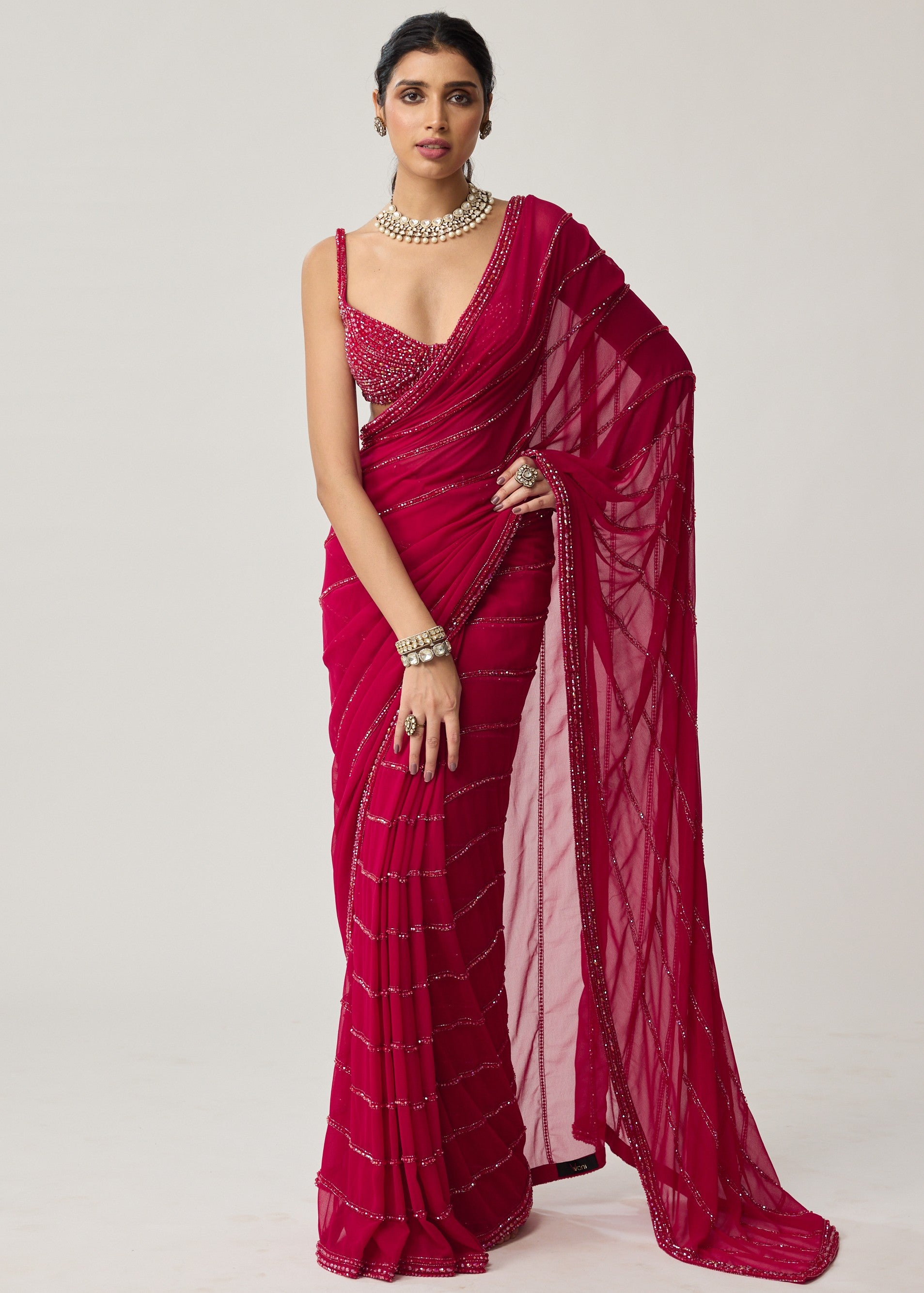 Ruby Red Crystal Sari Set