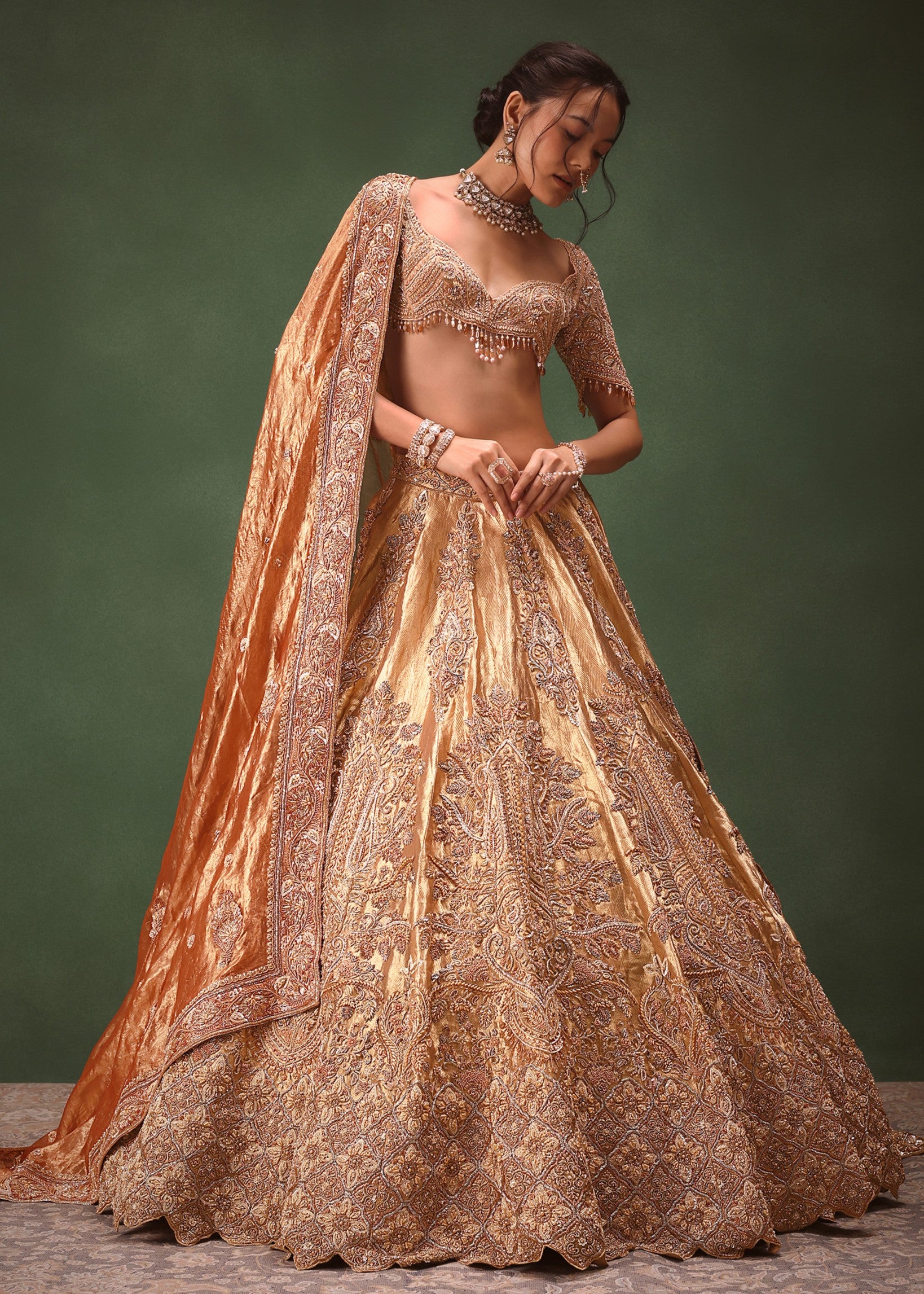Gold Hand Embroidered Lehenga Set