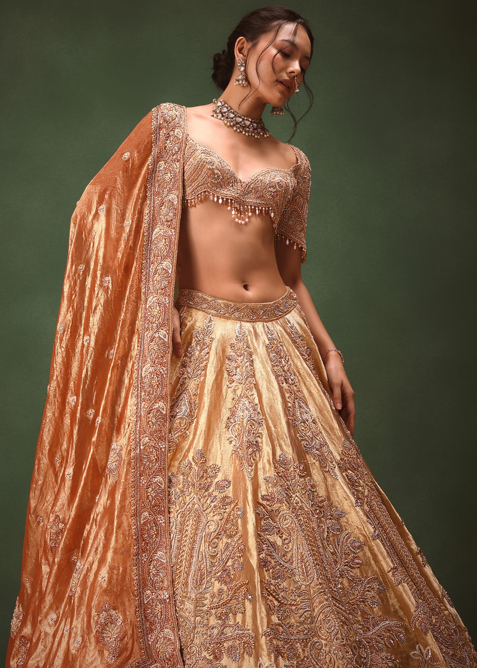 Gold Hand Embroidered Lehenga Set