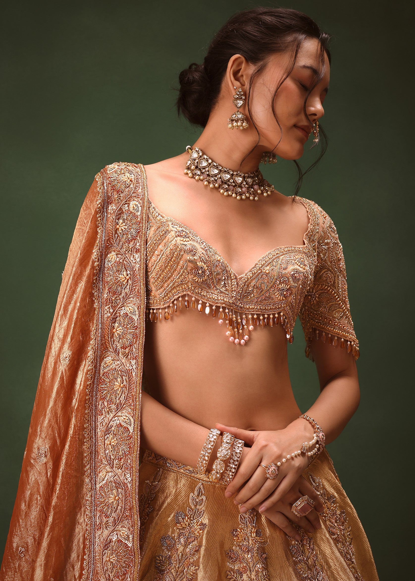 Gold Hand Embroidered Lehenga Set