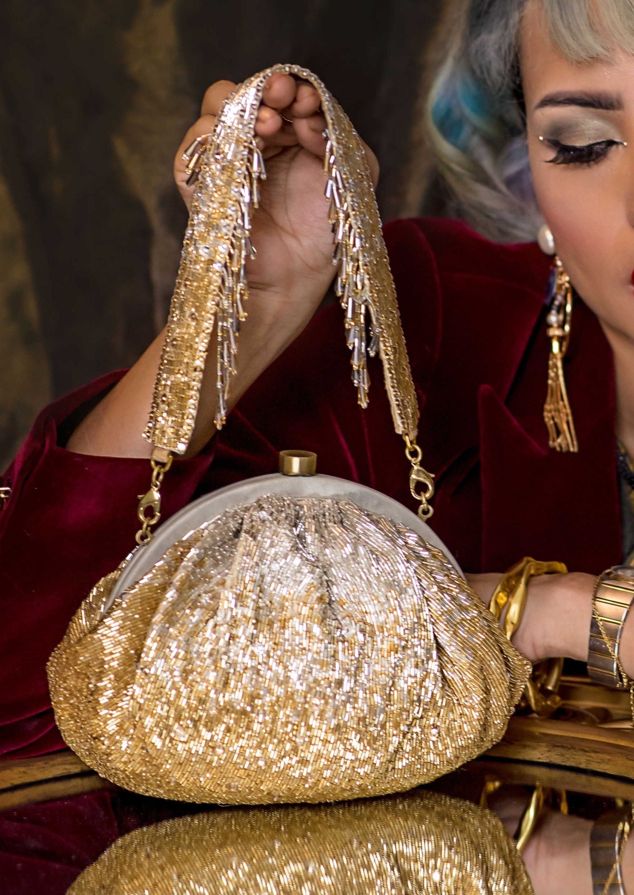 Éclat Soft Pouch Peerless Gold Lustrous Silver Clutch