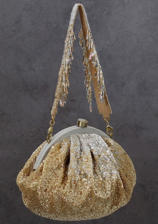Éclat Soft Pouch Peerless Gold Lustrous Silver Clutch