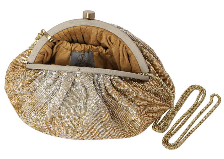 Éclat Soft Pouch Peerless Gold Lustrous Silver Clutch