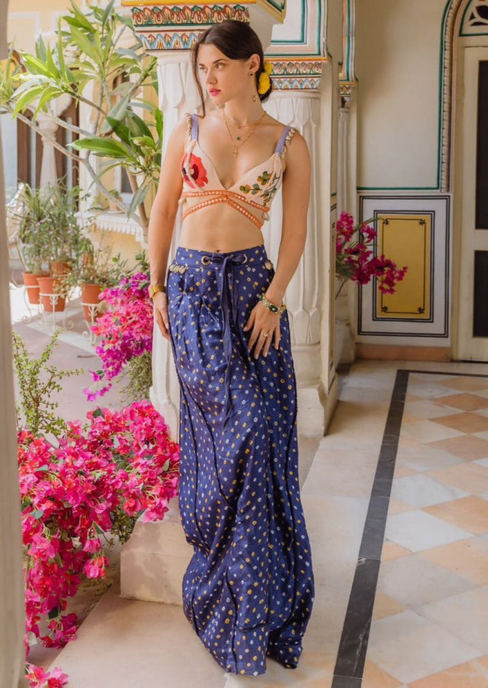 Navy Bandhani Trousers Co-Ord Set