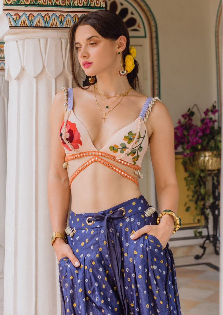 Navy Bandhani Trousers Co-Ord Set