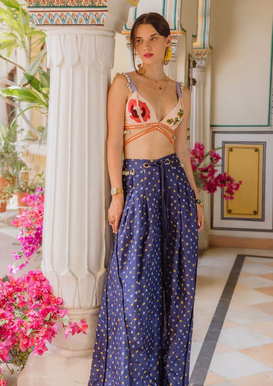 Navy Bandhani Trousers Co-Ord Set