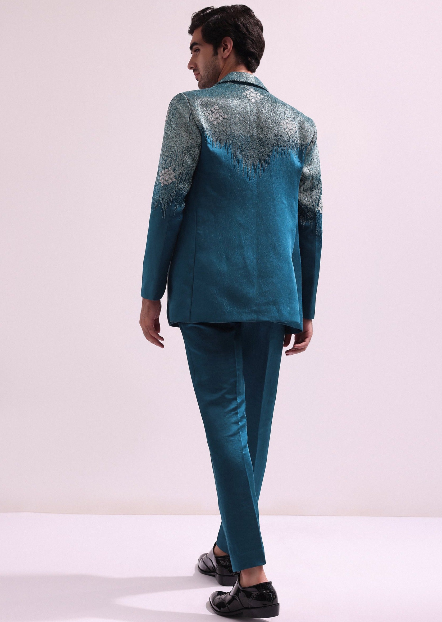 Blue Linen Satin Tuxedo Set