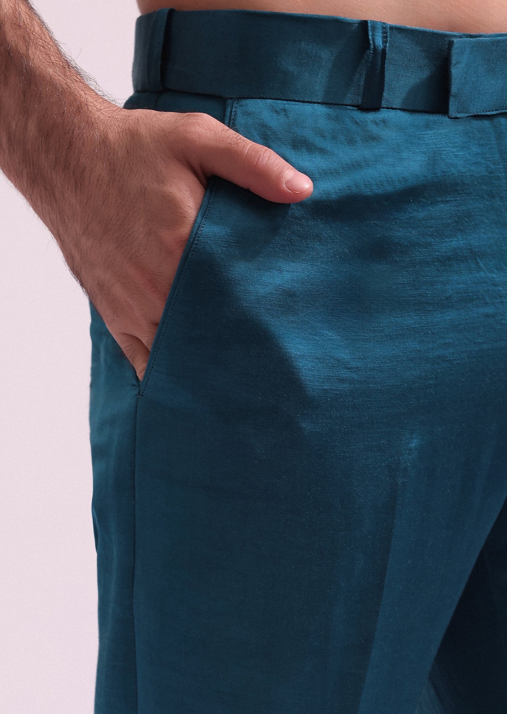 Blue Linen Satin Tuxedo Set