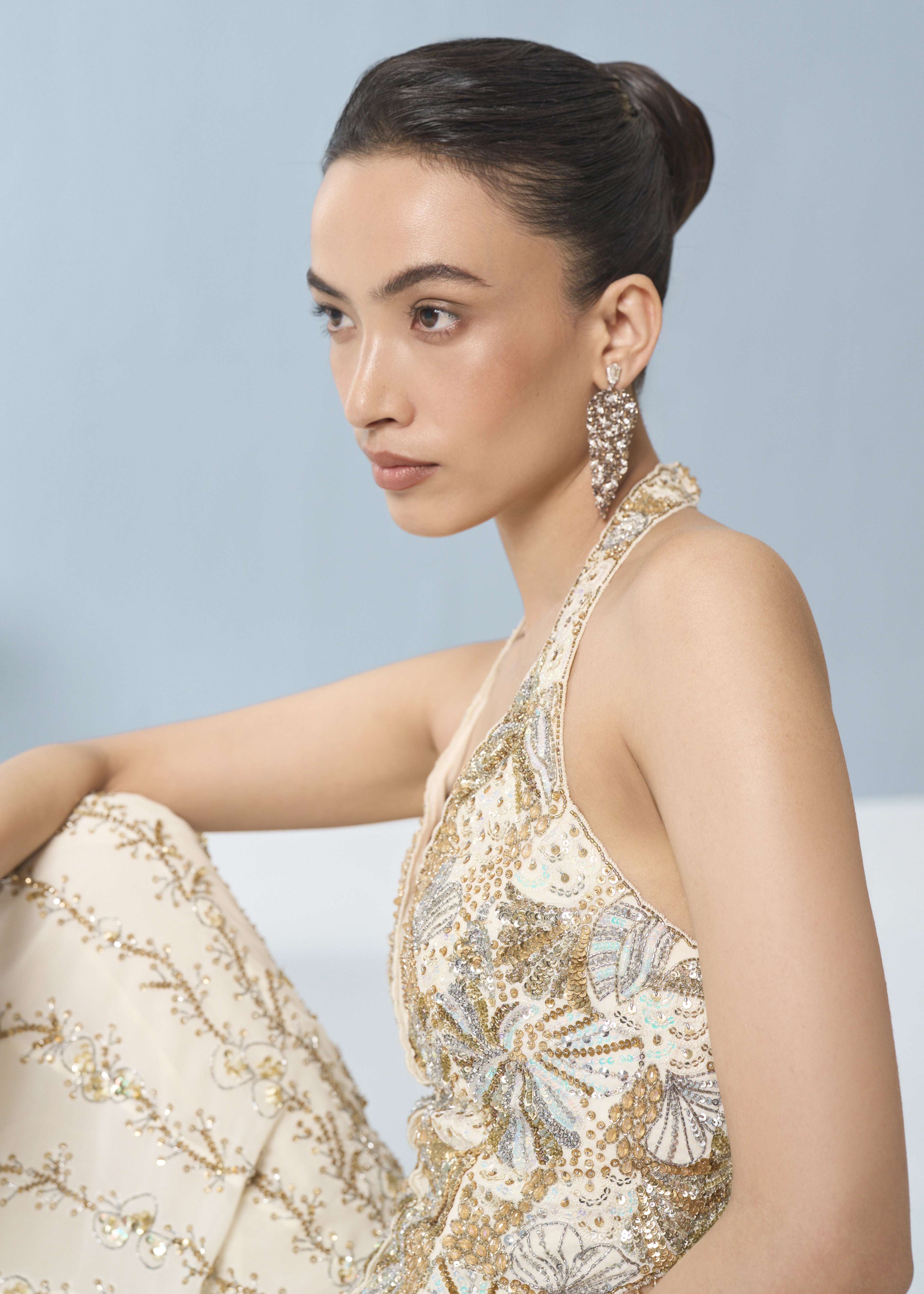 Ivory Georgette High Waist Sharara And Corset