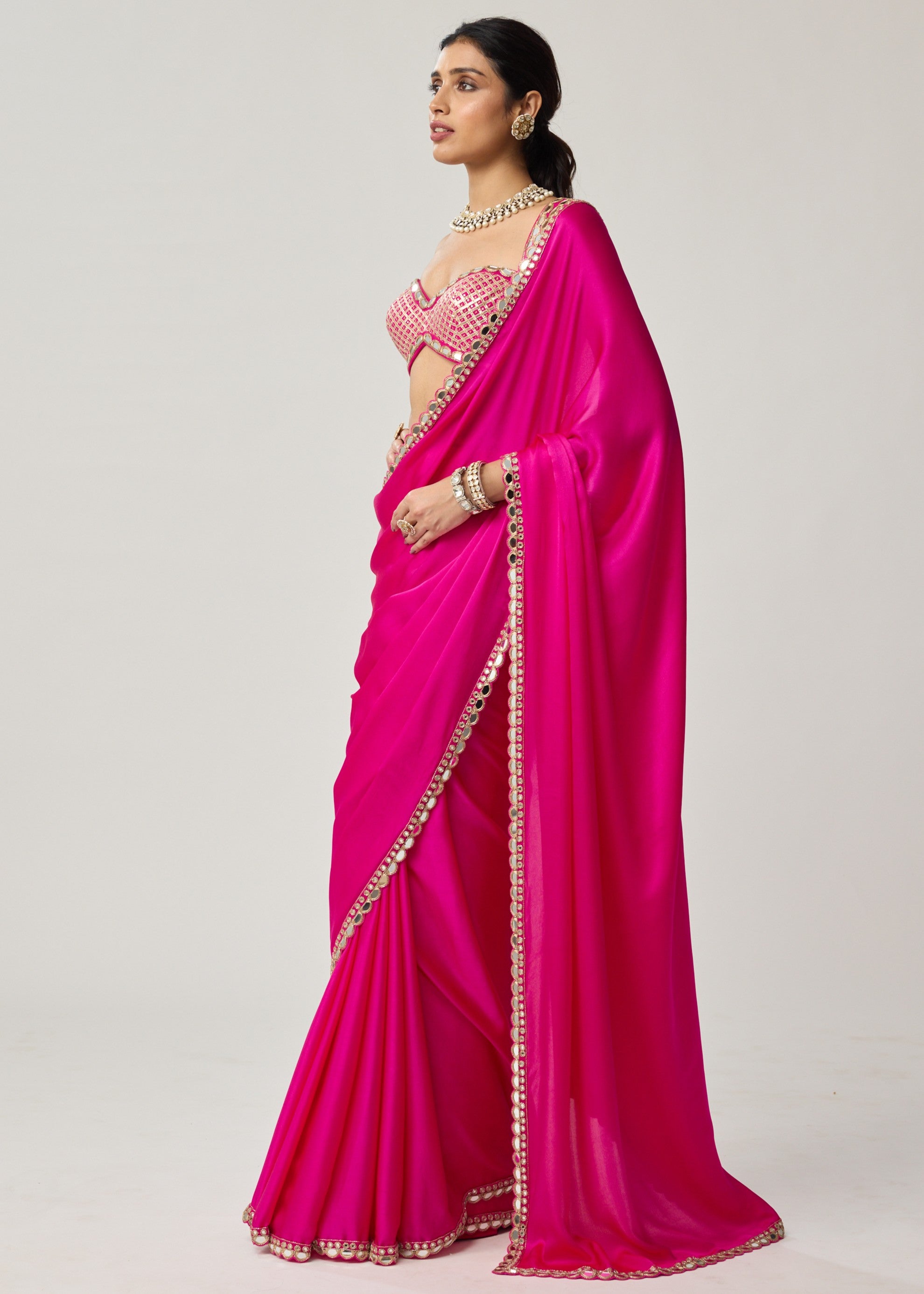 Fuchsia Pink Gota Mirror Sari Set