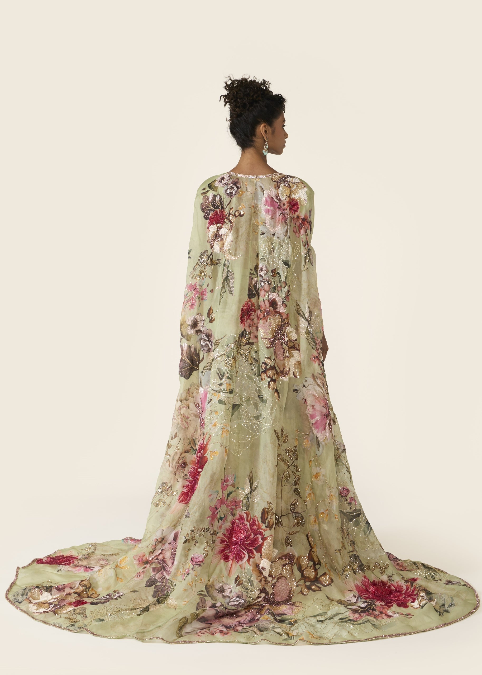 Green Printed Cape Set