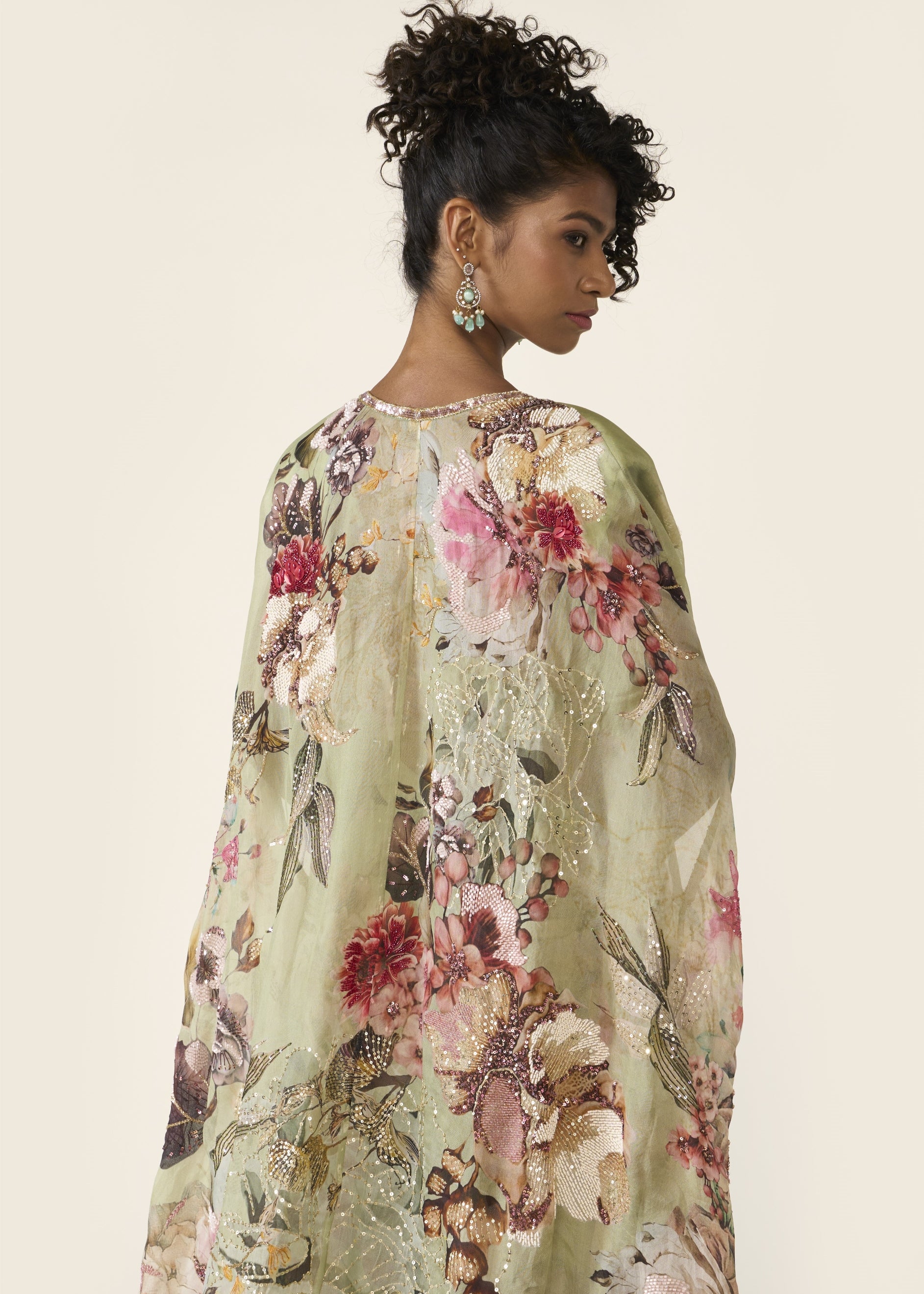 Green Printed Cape Set