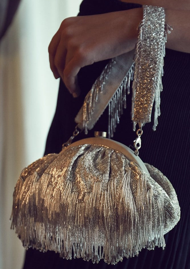 Firante Soft Pouch Lustrous Silver Clutch