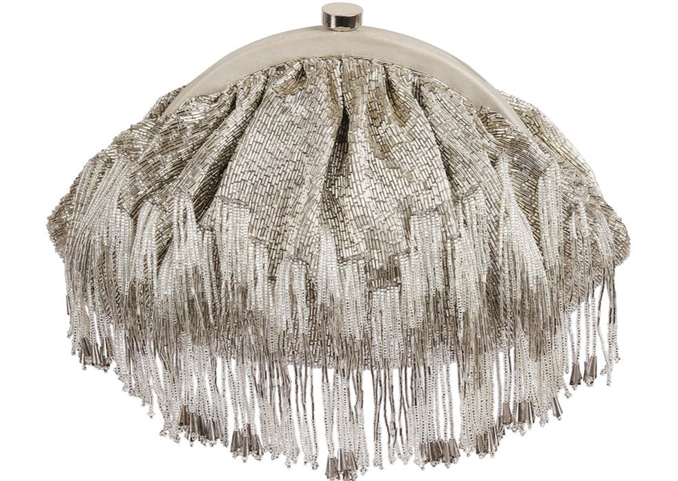 Firante Soft Pouch Lustrous Silver Clutch